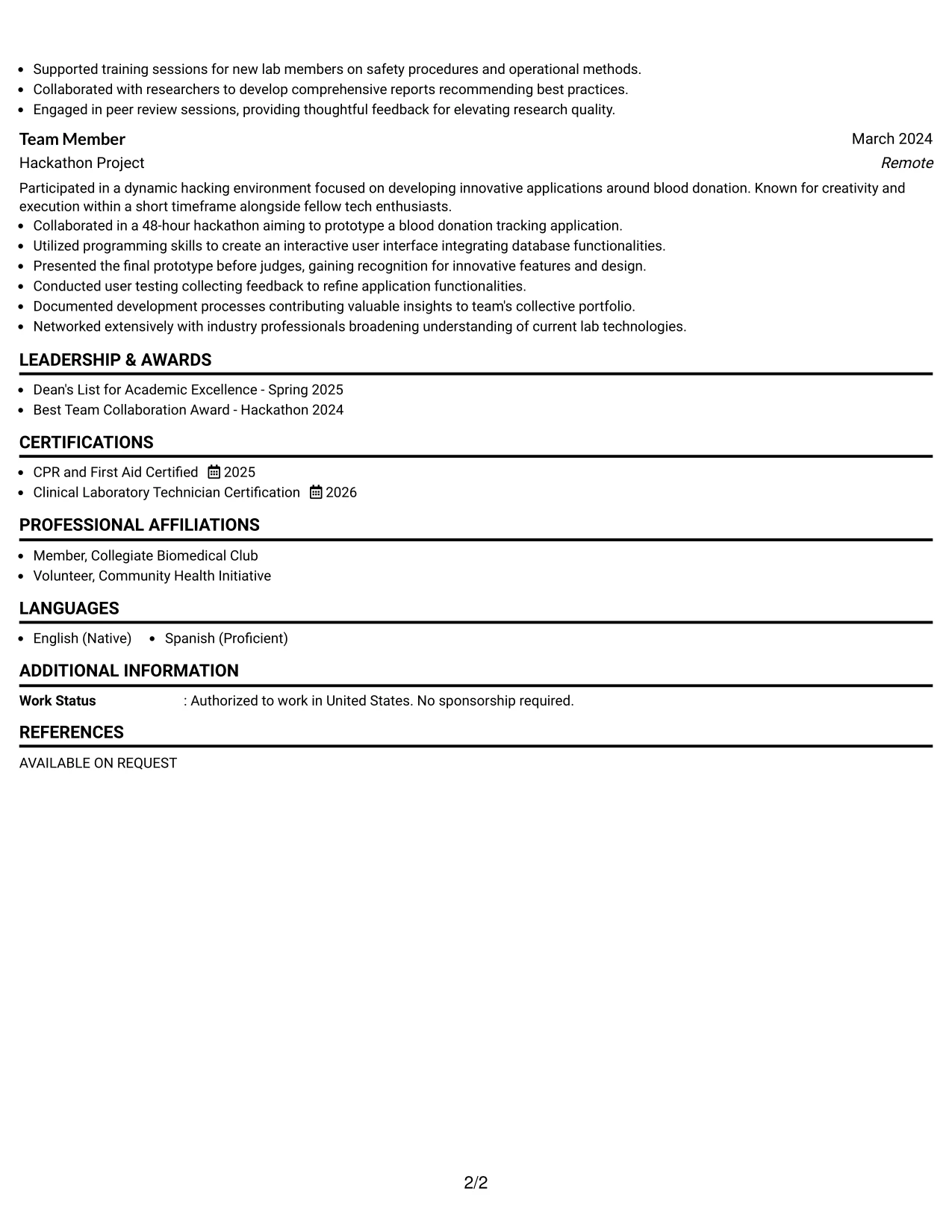 Resume Example Page 2