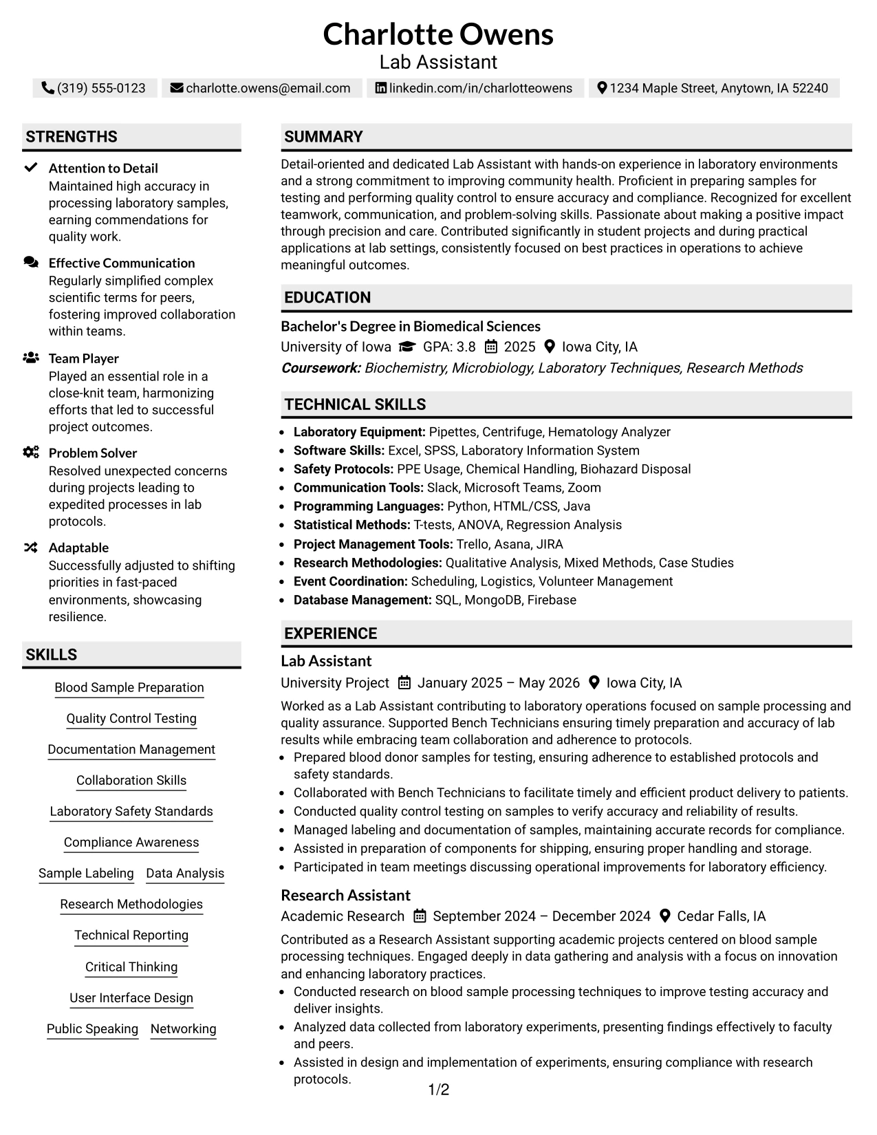 Resume Example Page 1