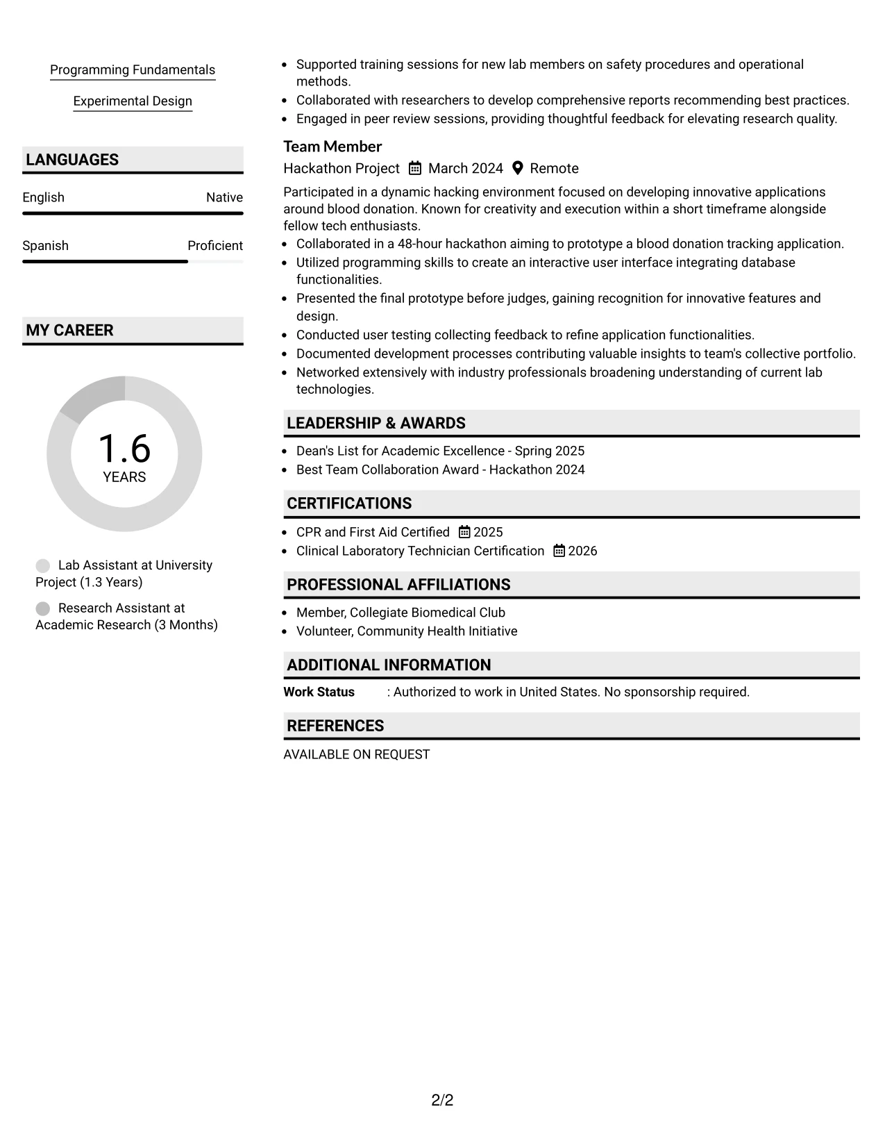 Resume Example Page 2