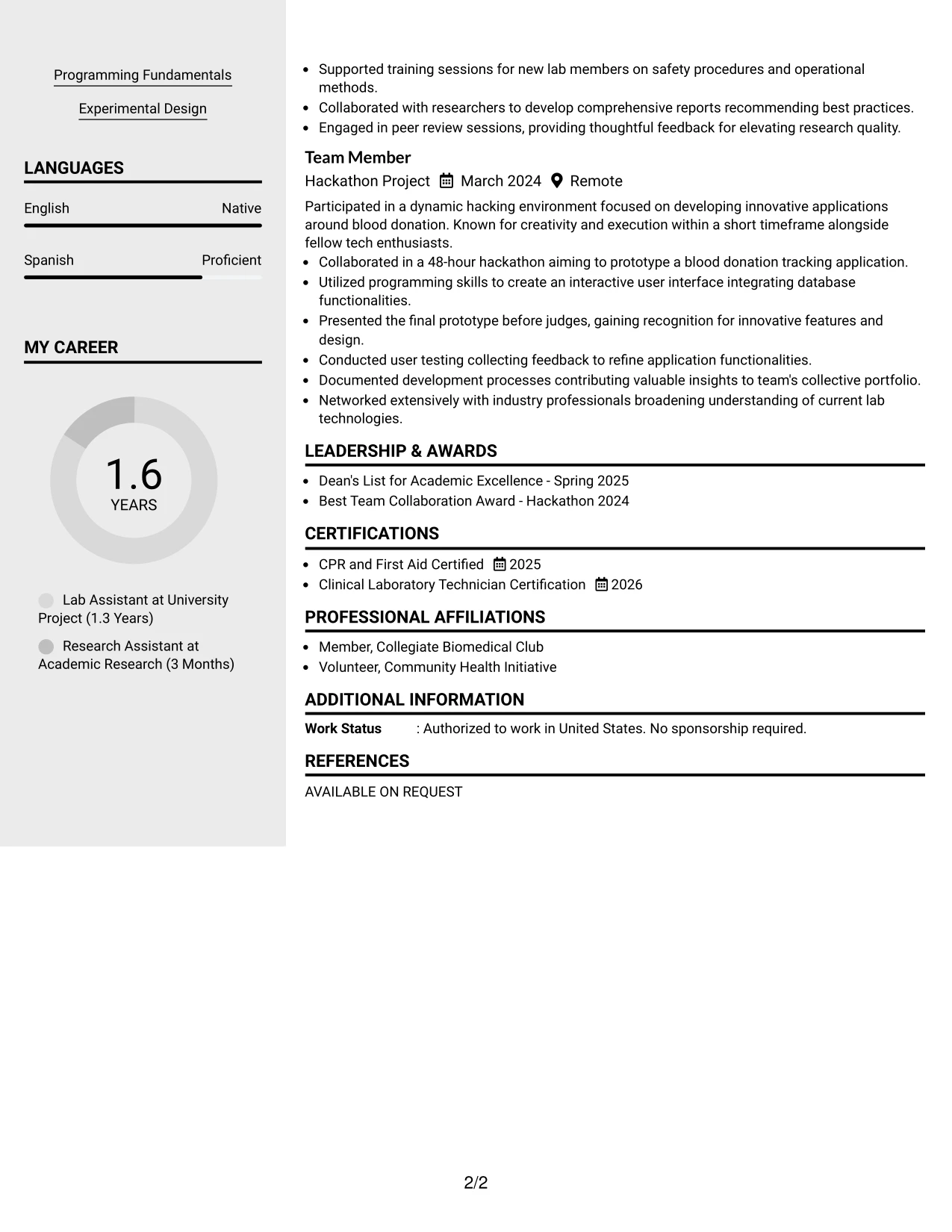 Resume Example Page 2