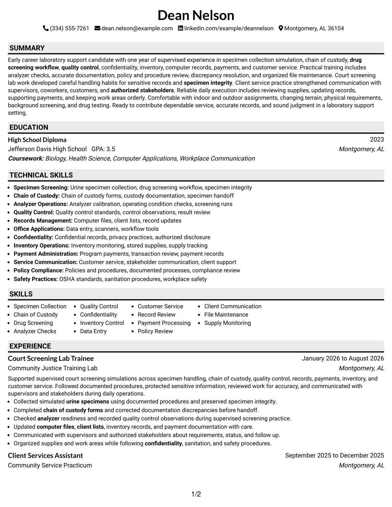 Resume Example Page 1