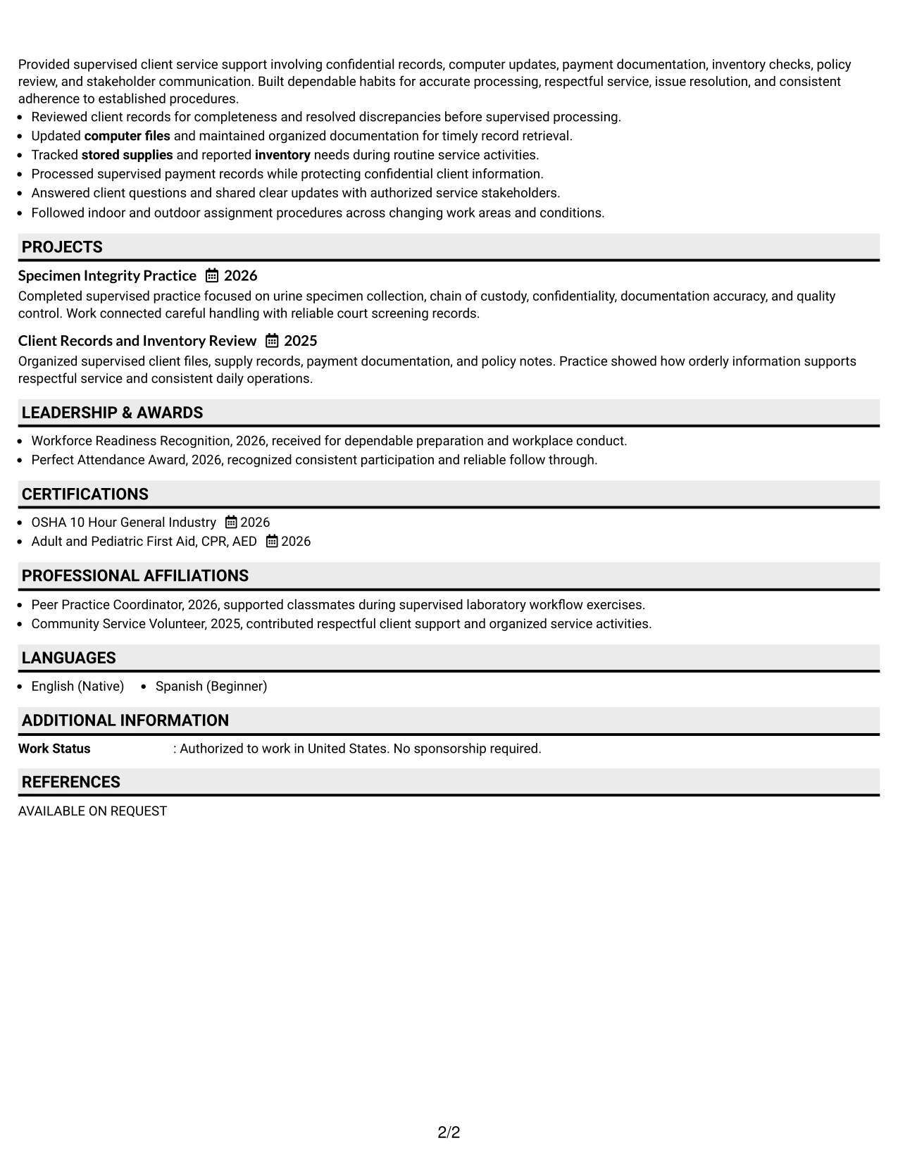 Resume Example Page 2