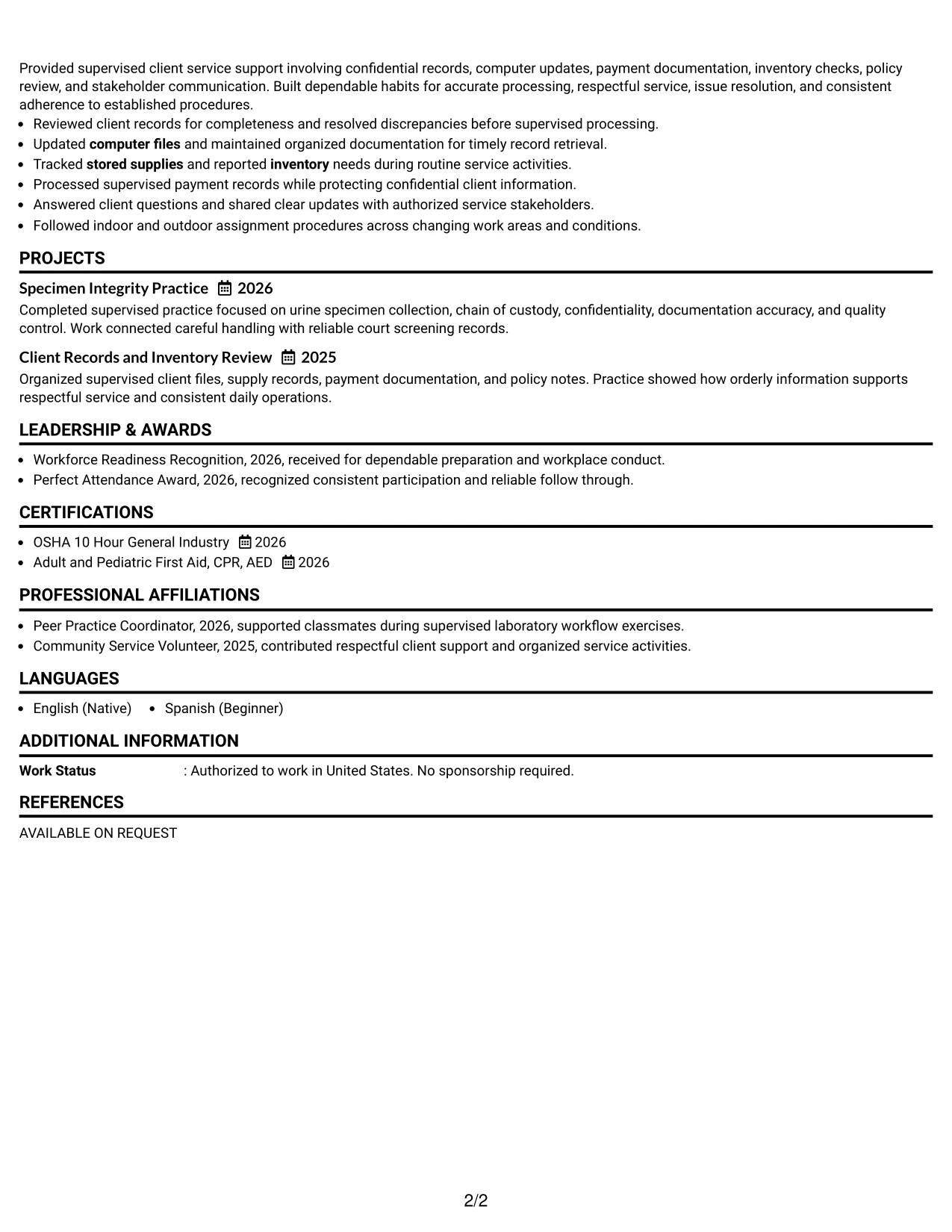 Resume Example Page 2