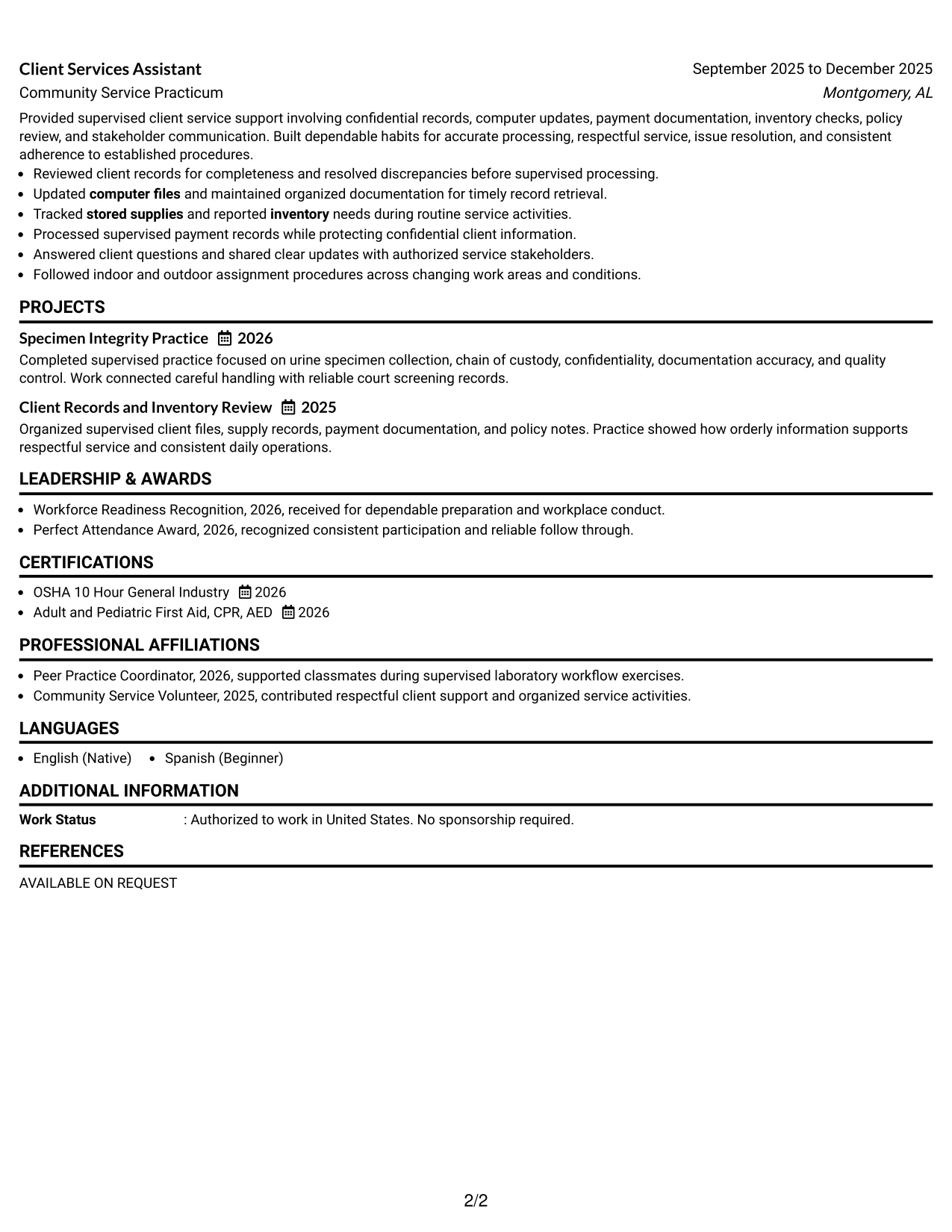 Resume Example Page 2