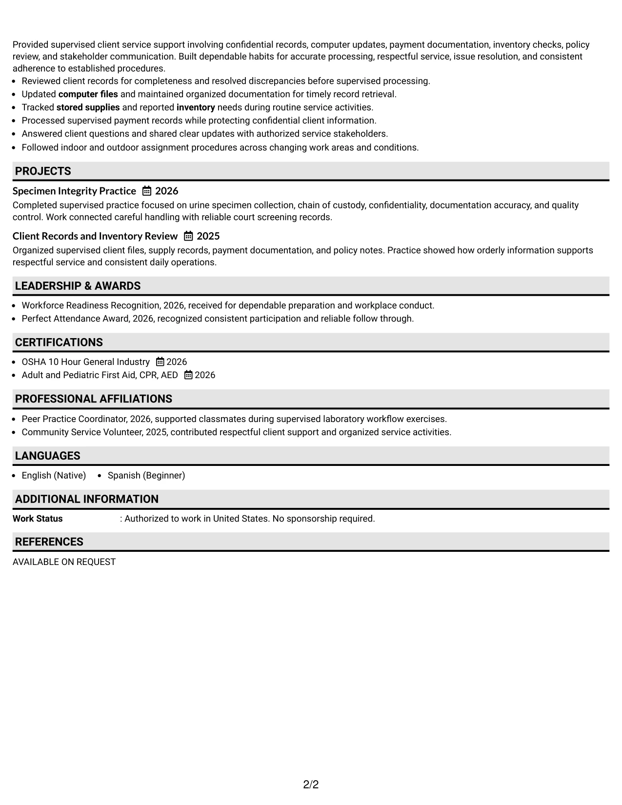 Resume Example Page 2