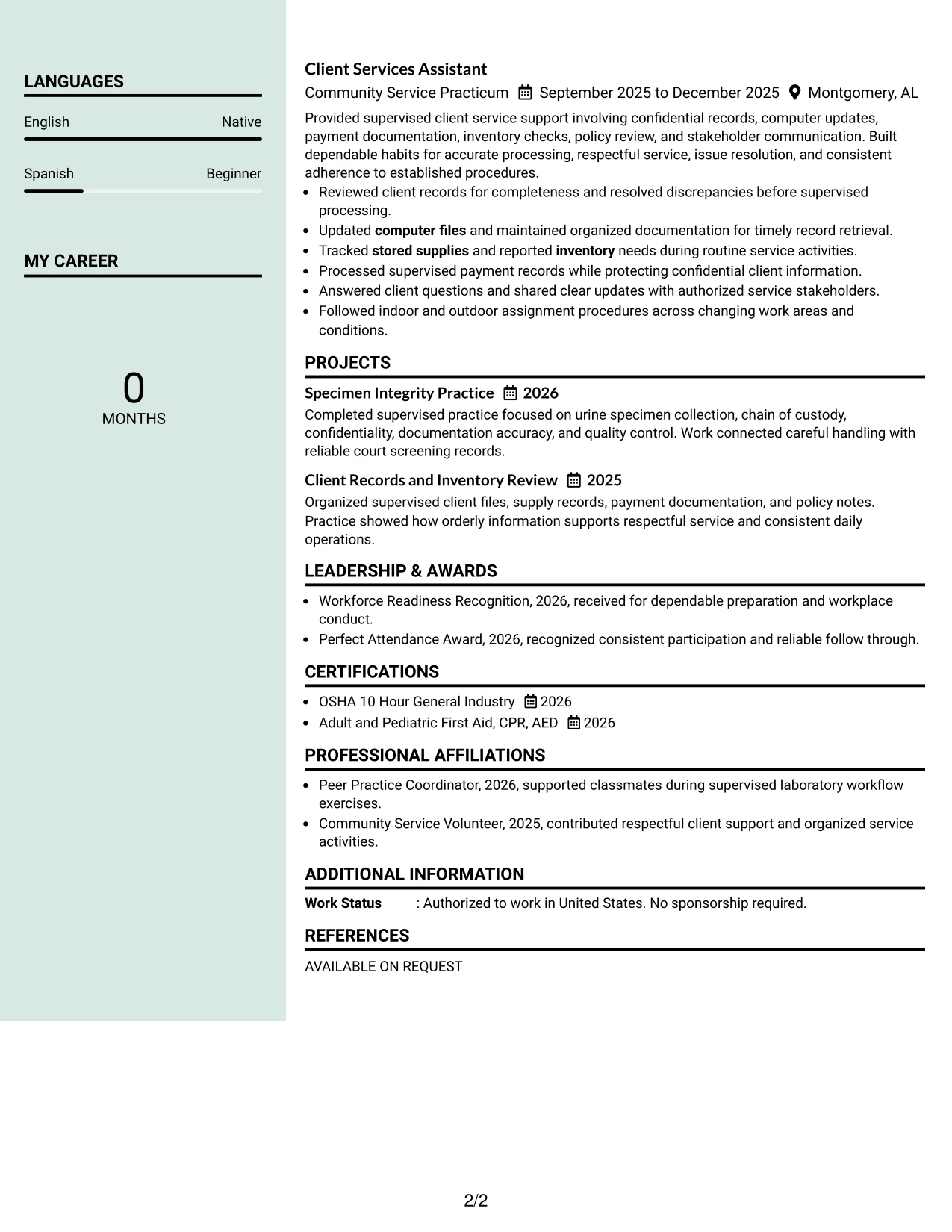 Resume Example Page 2