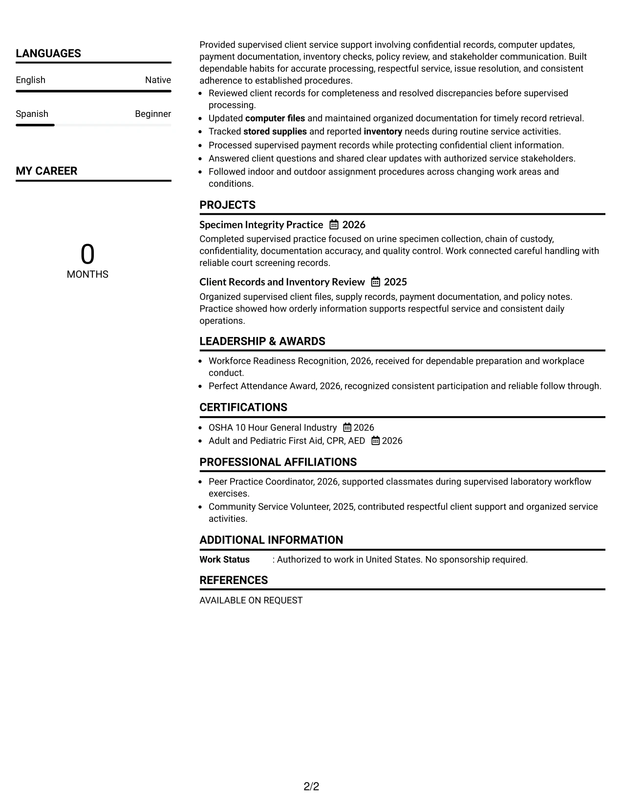 Resume Example Page 2