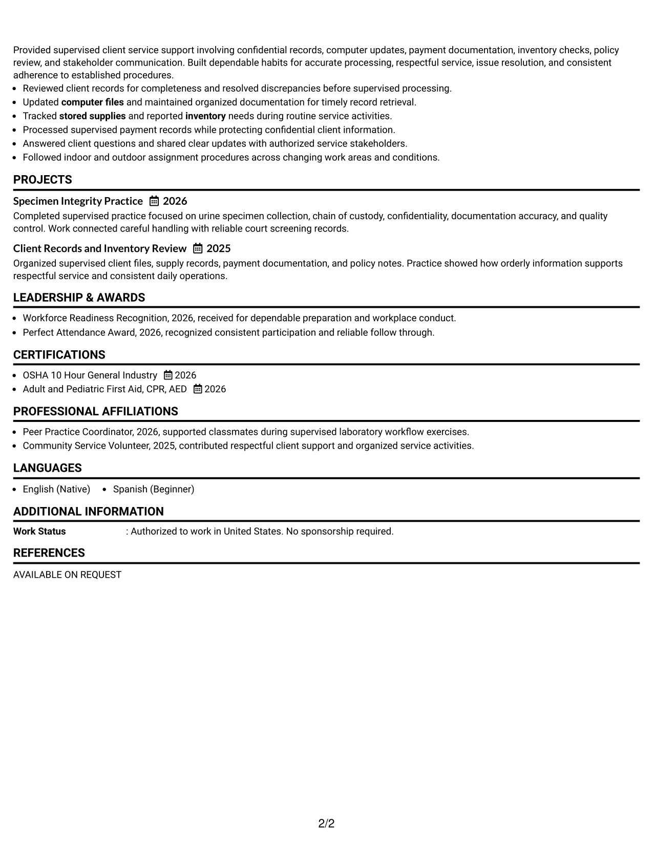 Resume Example Page 2