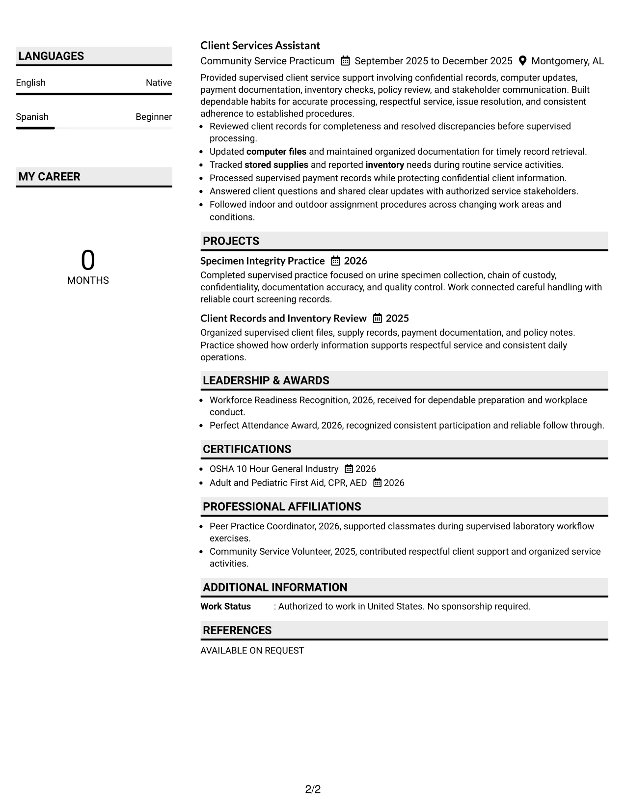 Resume Example Page 2