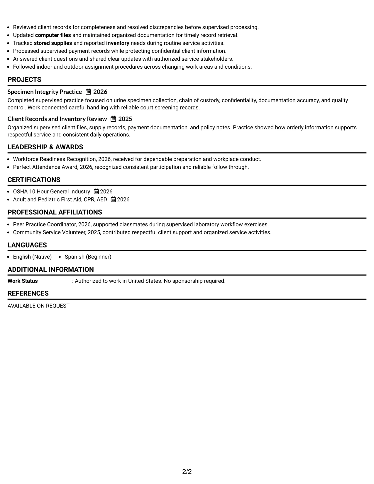 Resume Example Page 2