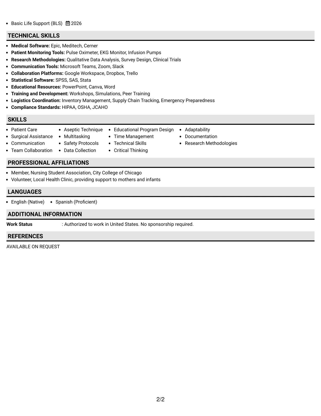 Resume Example Page 2