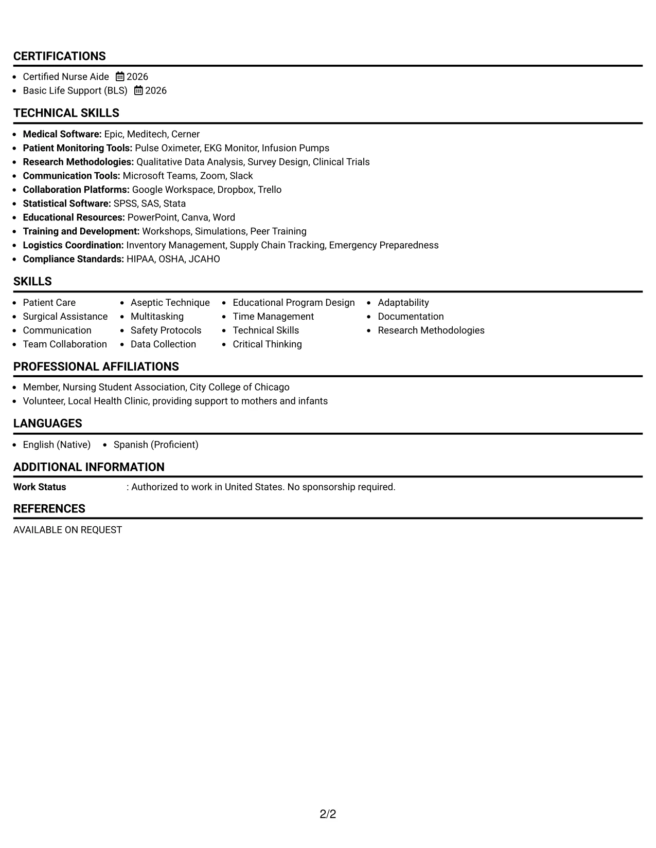 Resume Example Page 2