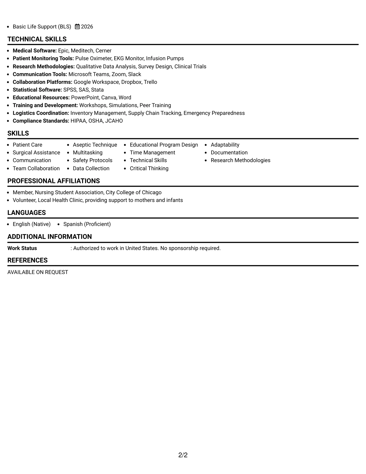 Resume Example Page 2