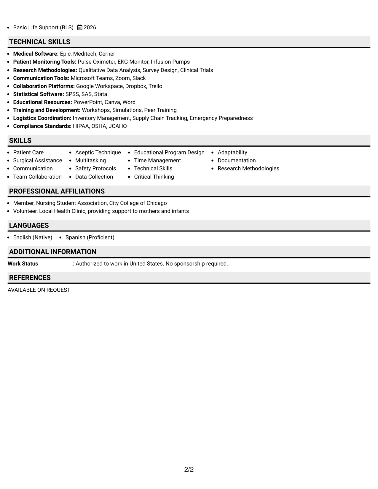 Resume Example Page 2