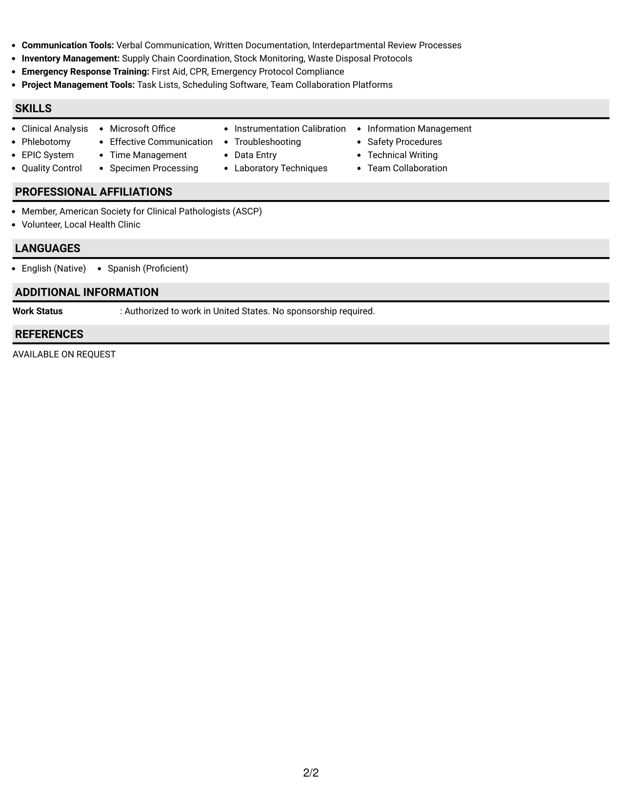 Resume Example Page 2