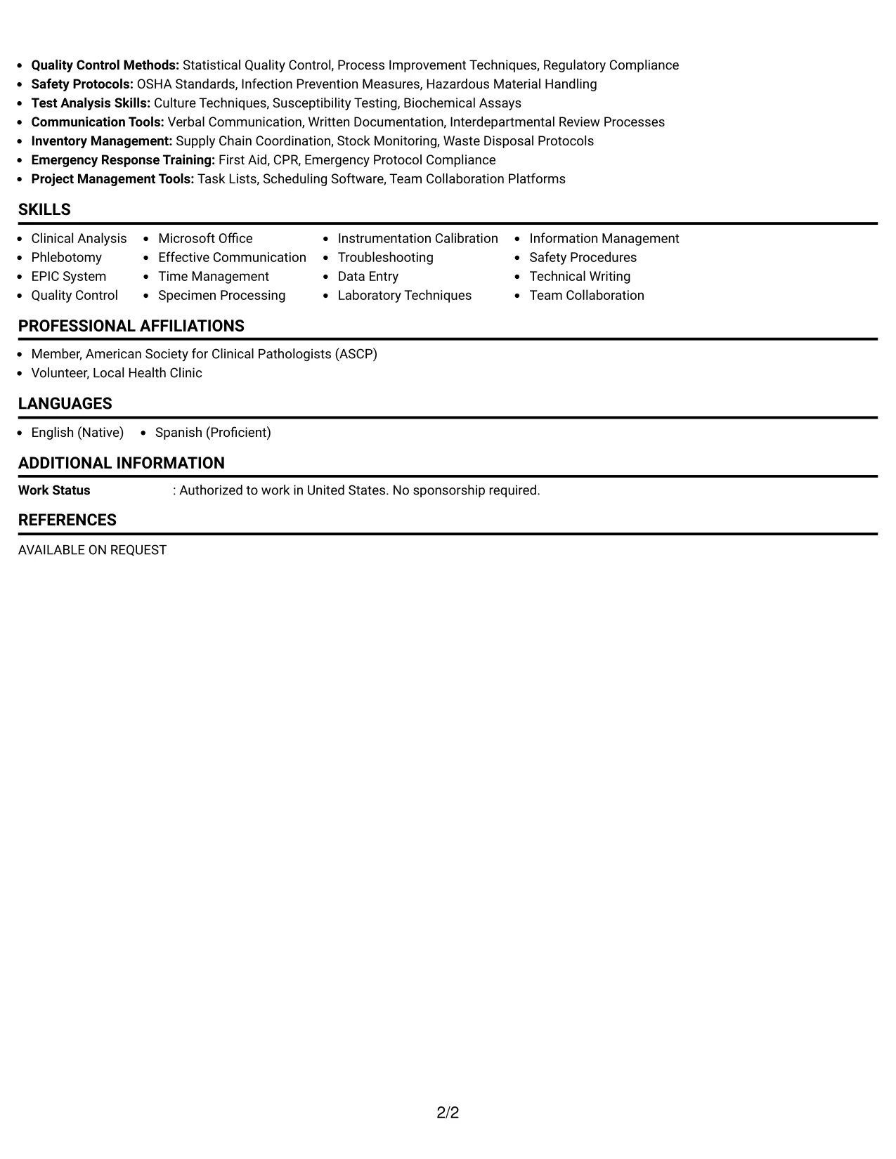 Resume Example Page 2