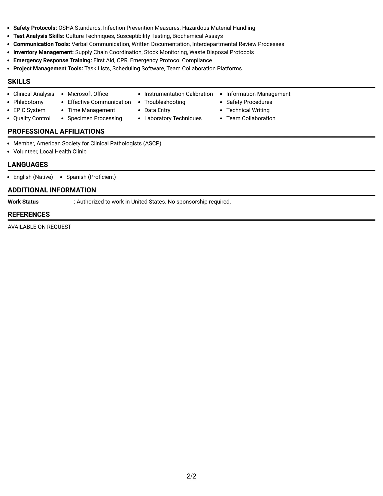 Resume Example Page 2