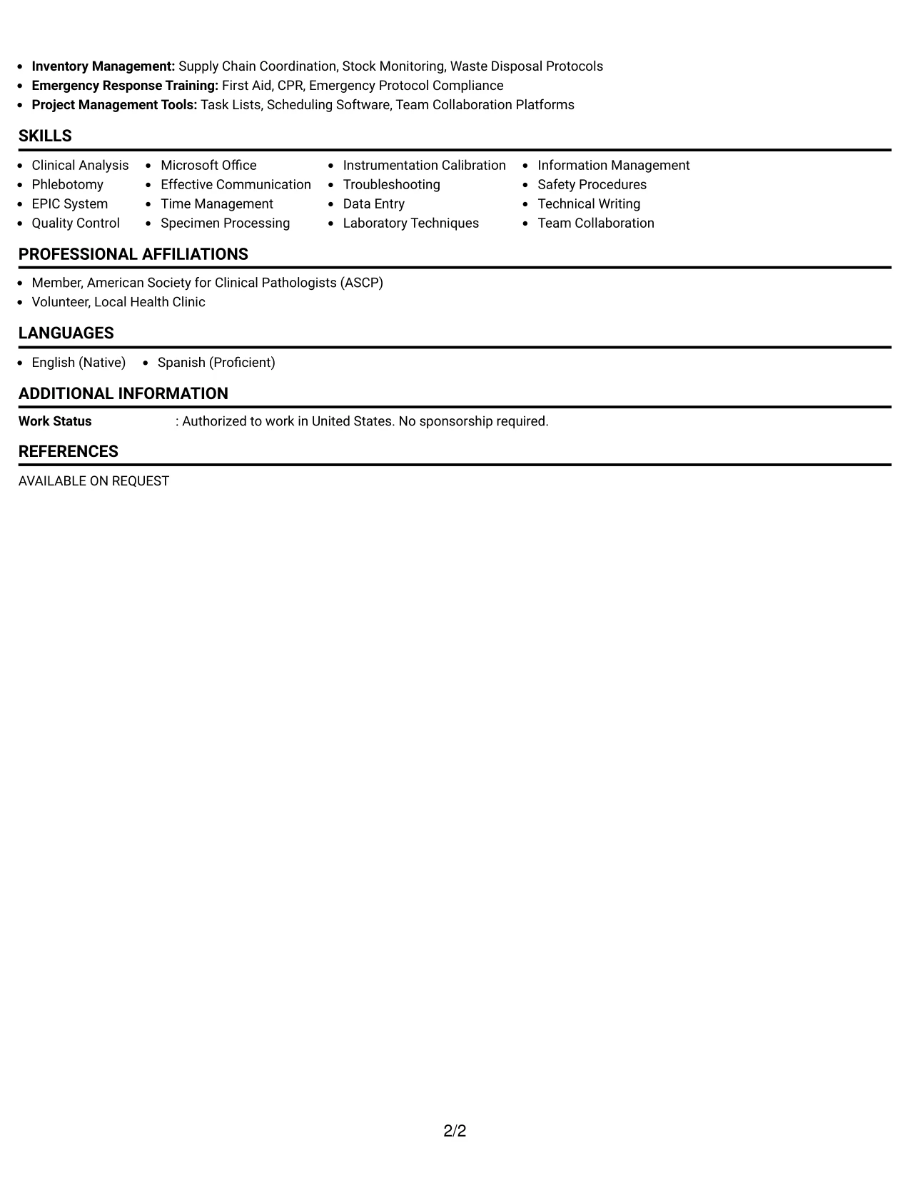 Resume Example Page 2