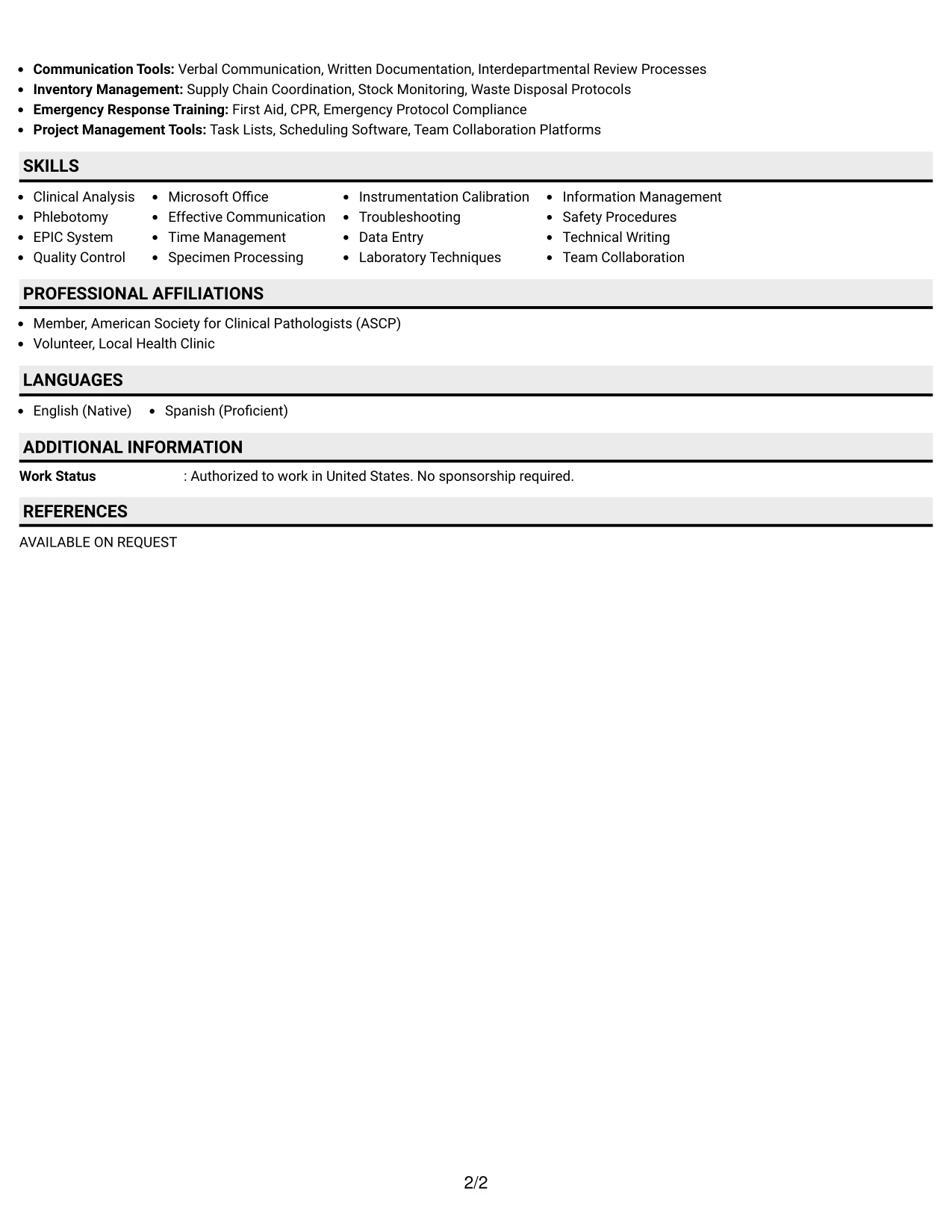 Resume Example Page 2
