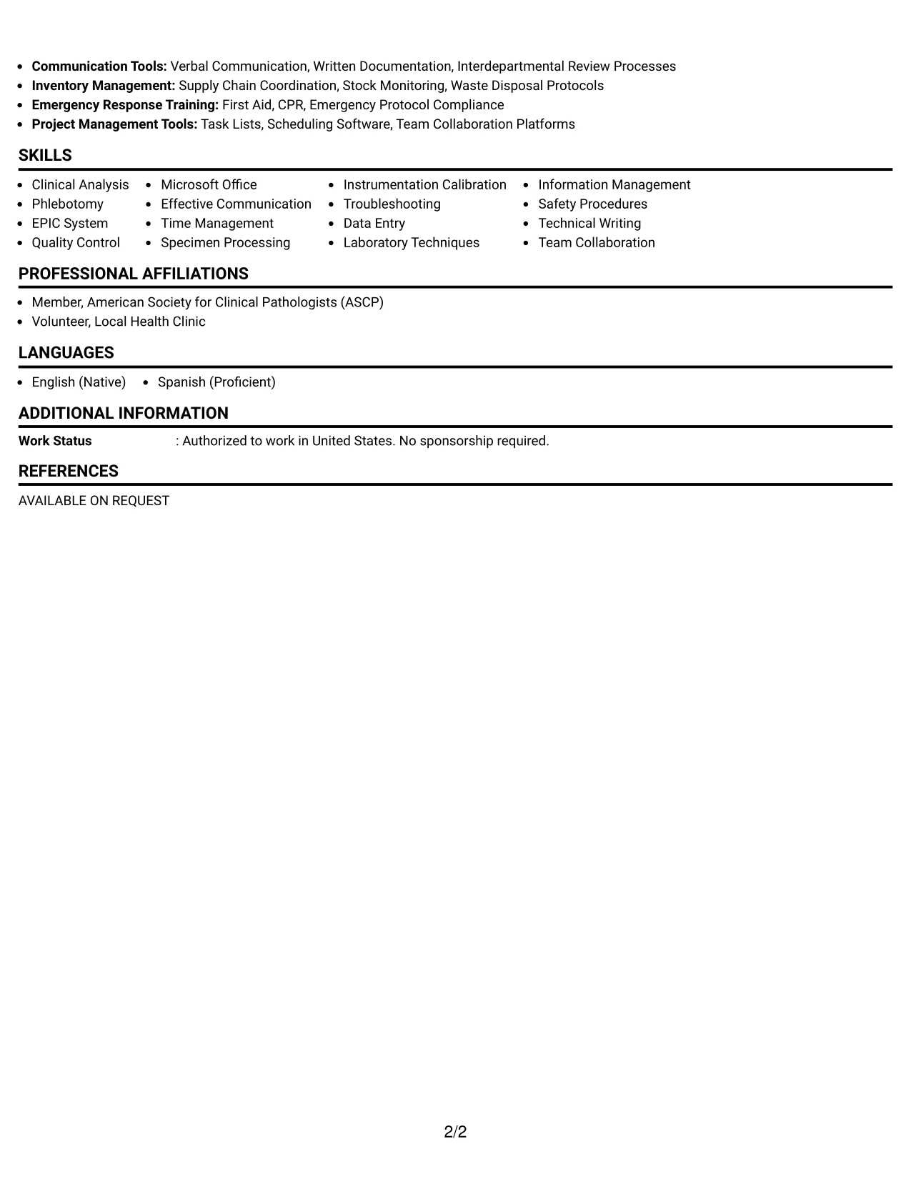 Resume Example Page 2