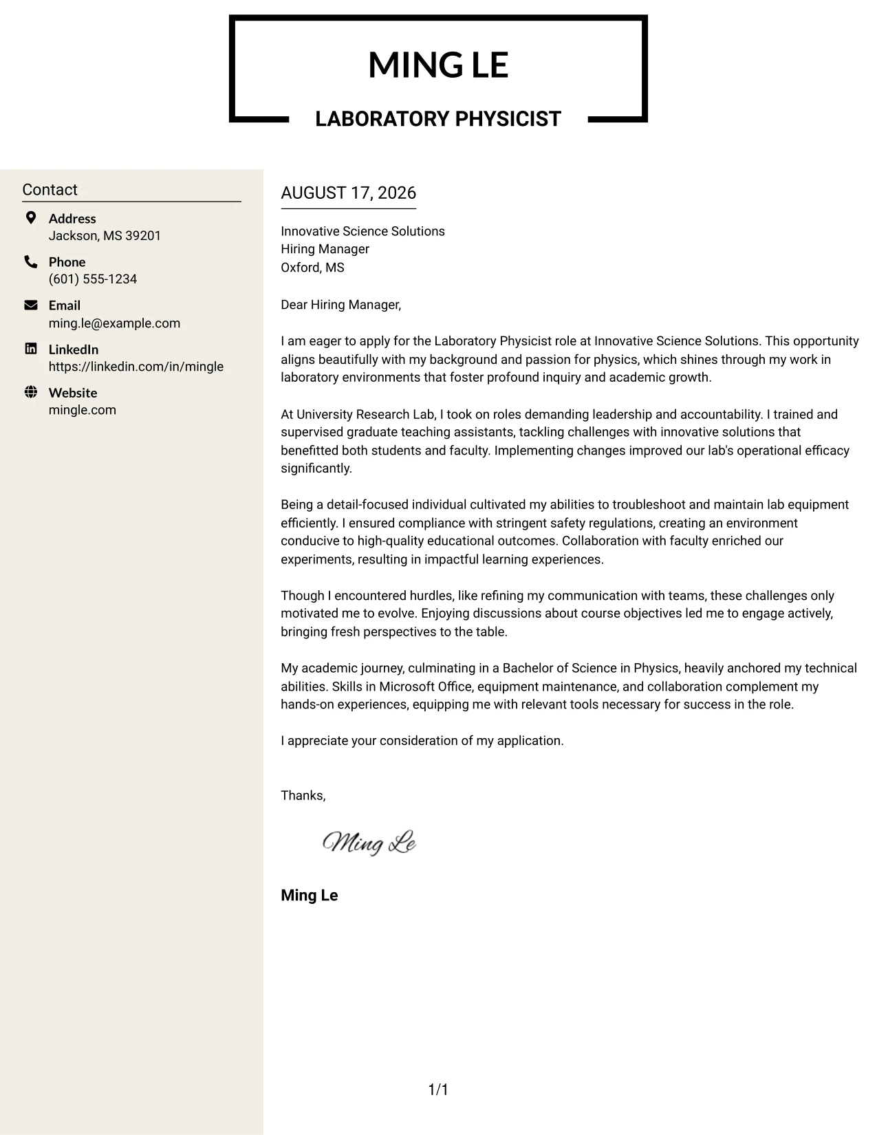 Resume Example Page 1