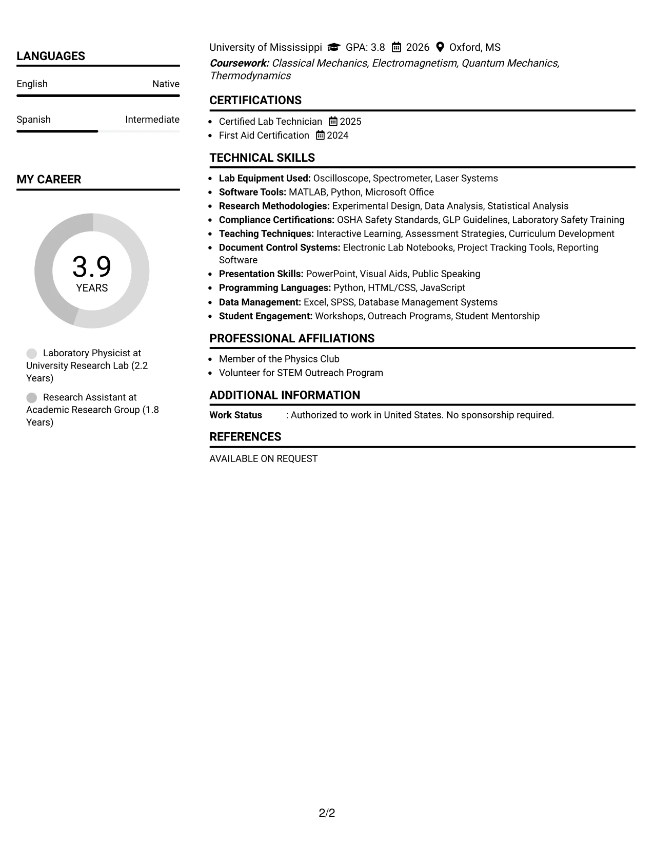 Resume Example Page 2