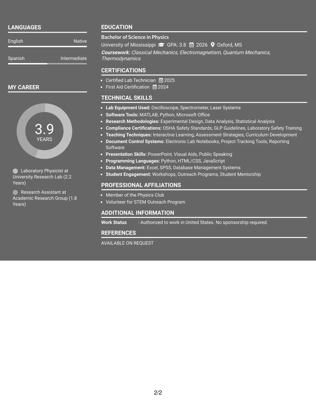 Resume Example Page 2
