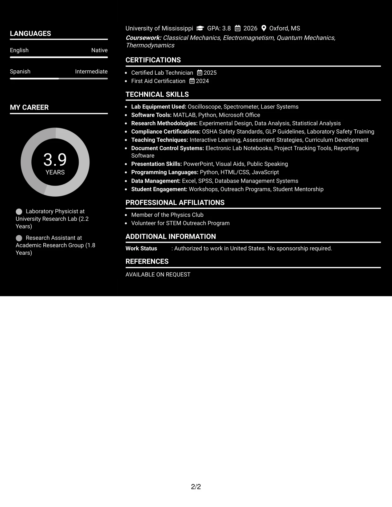 Resume Example Page 2