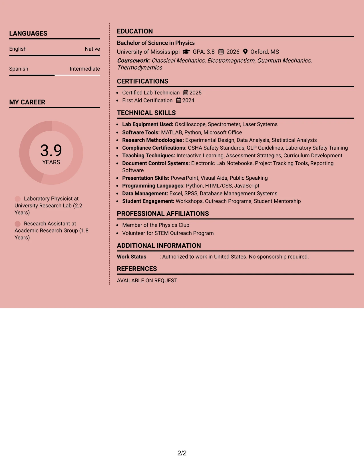 Resume Example Page 2