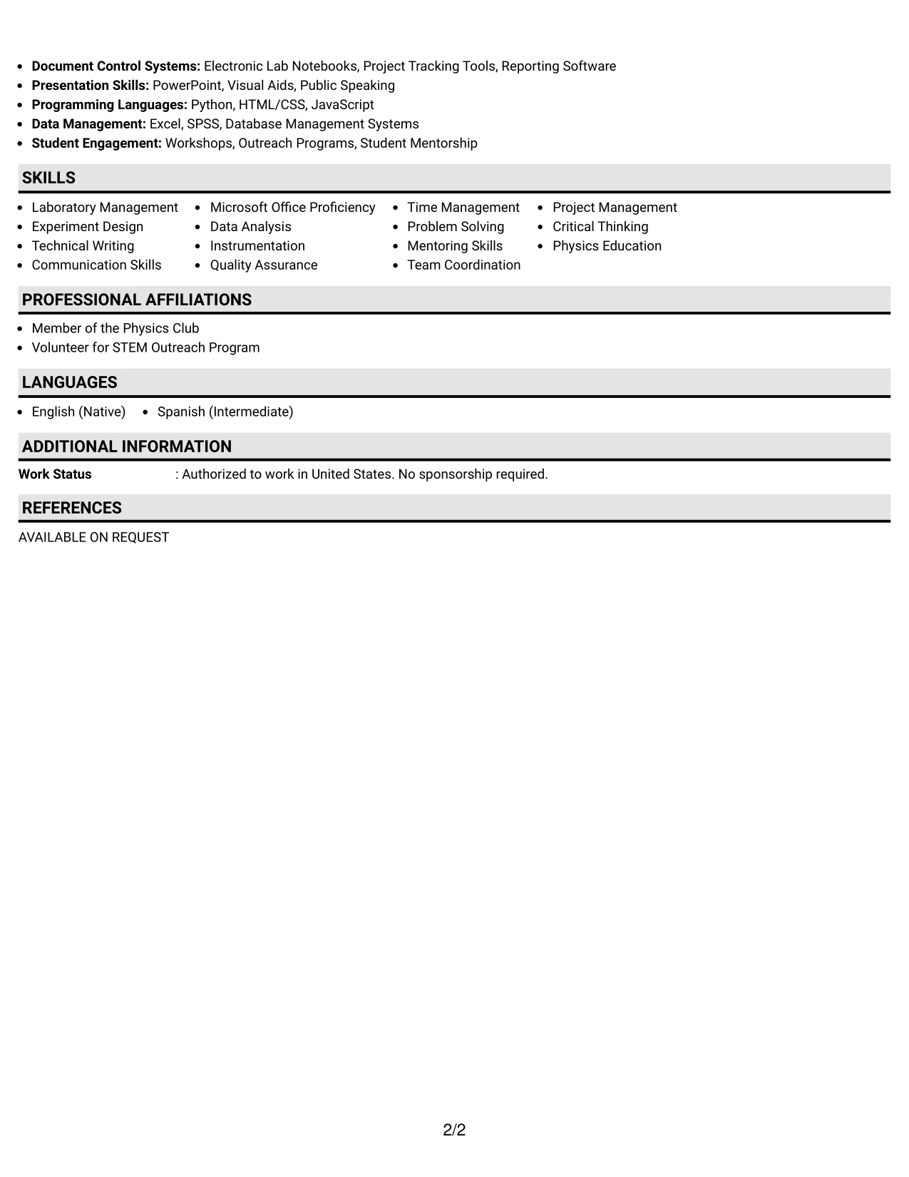 Resume Example Page 2