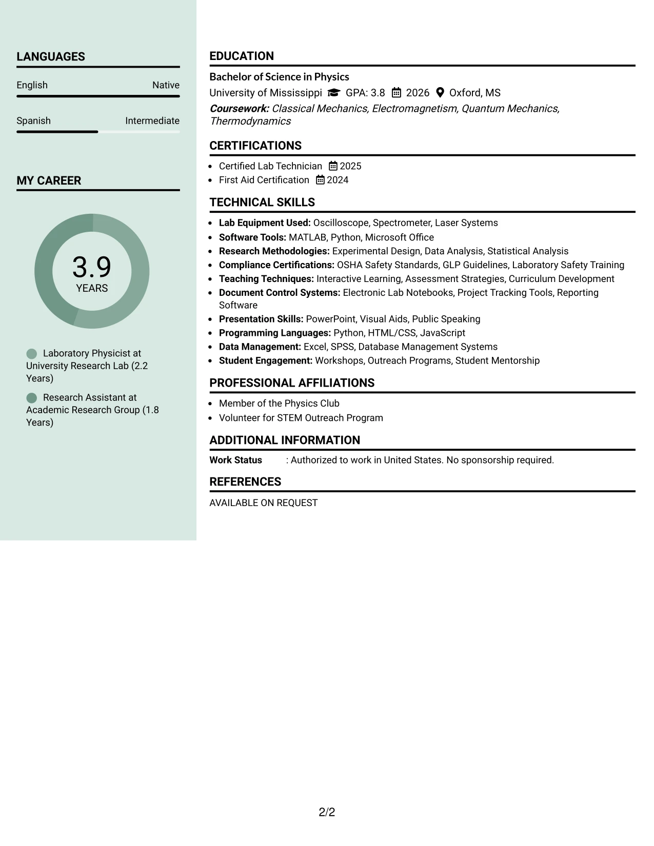Resume Example Page 2