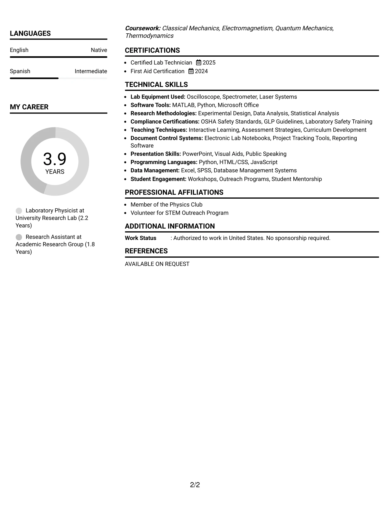Resume Example Page 2