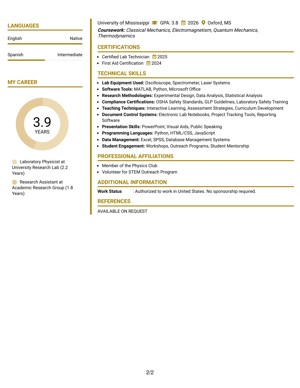 Resume Example Page 2