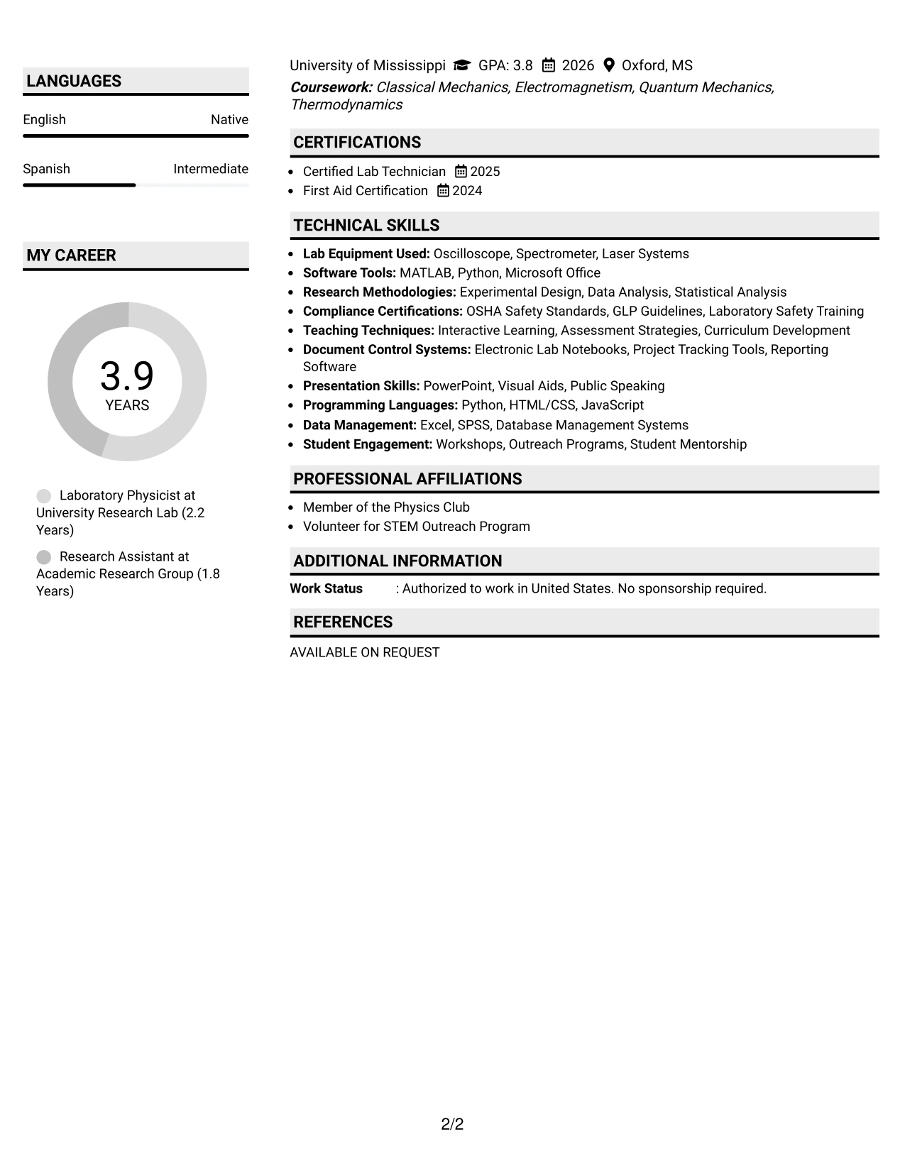 Resume Example Page 2