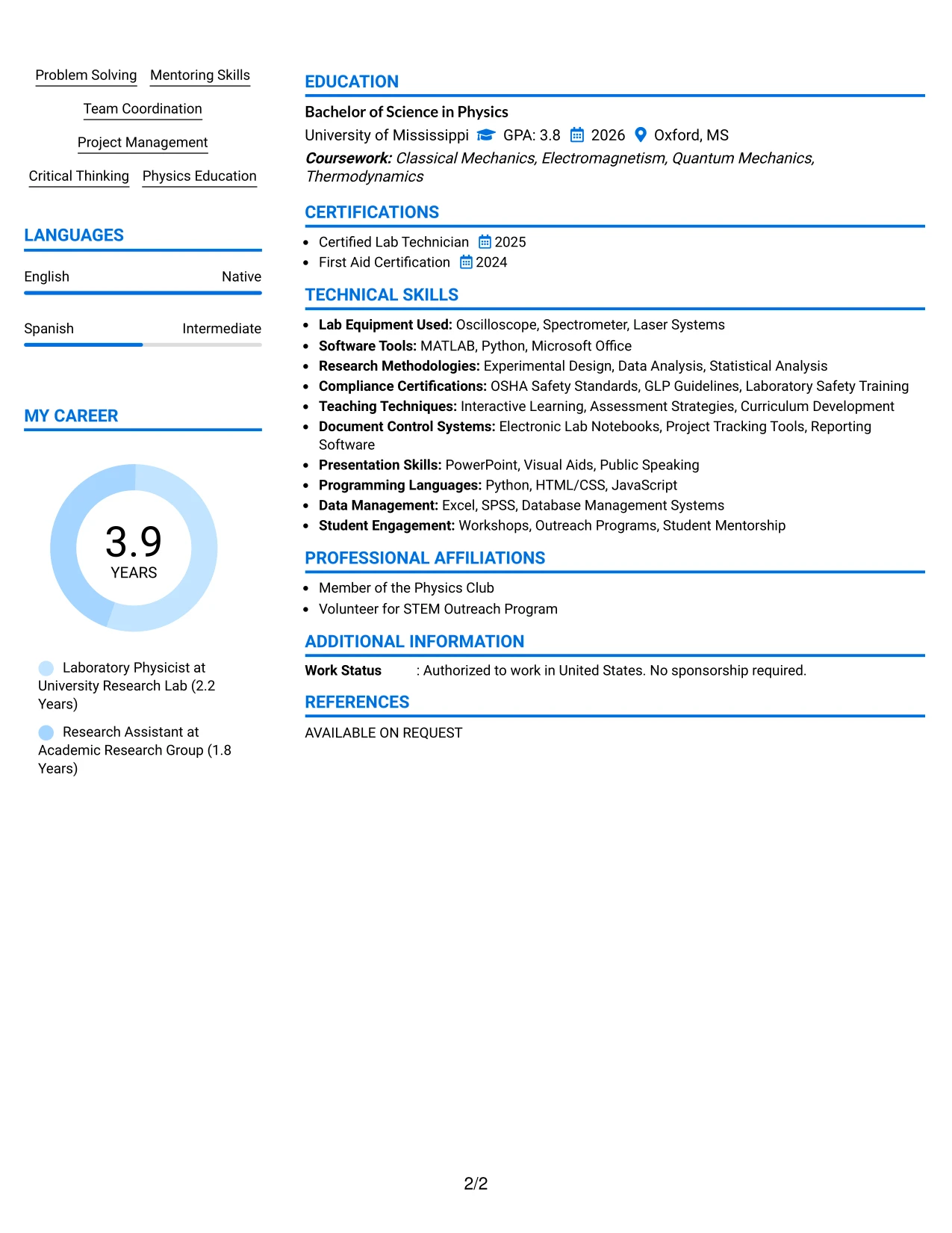 Resume Example Page 2