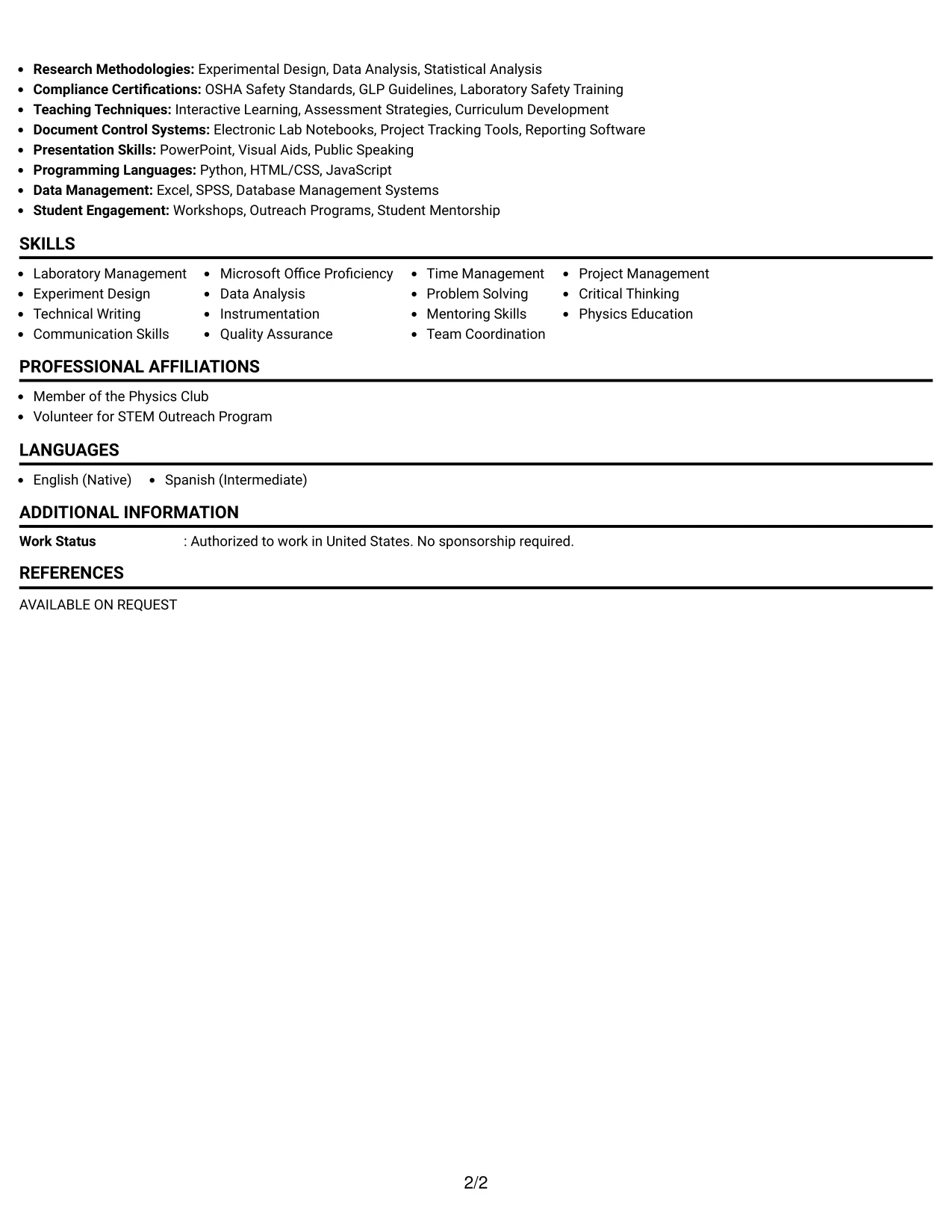 Resume Example Page 2