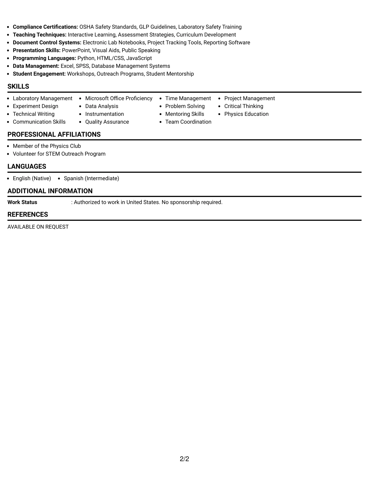 Resume Example Page 2
