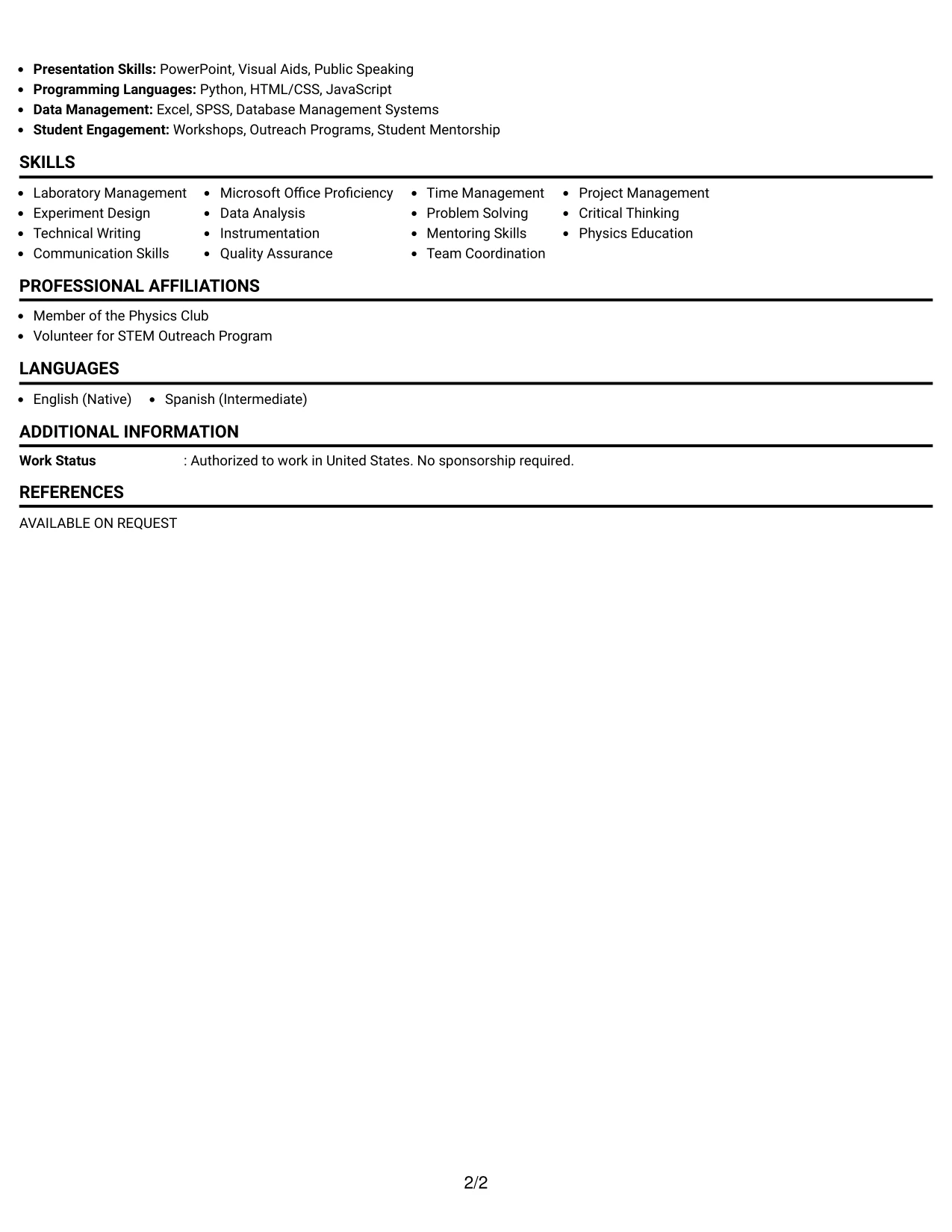 Resume Example Page 2