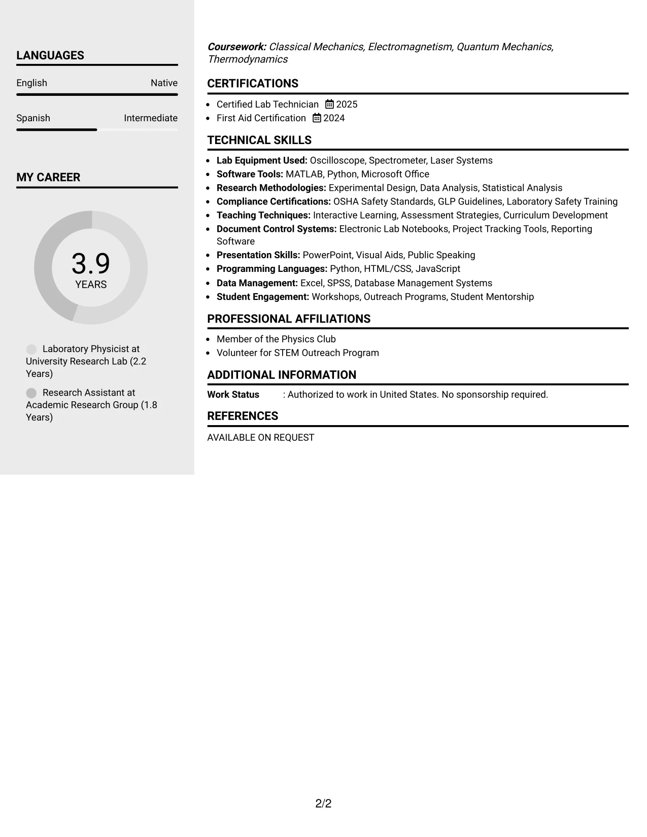 Resume Example Page 2