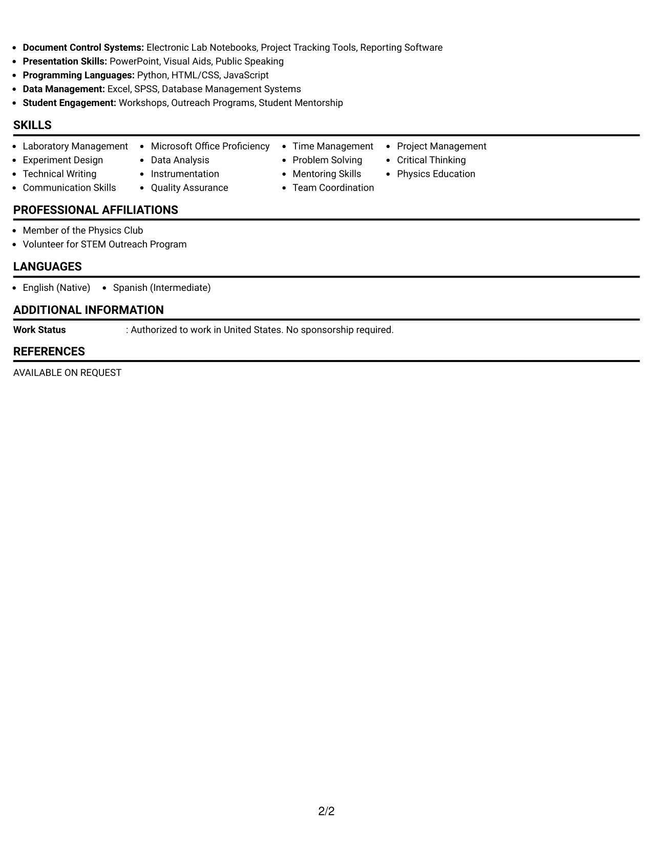 Resume Example Page 2