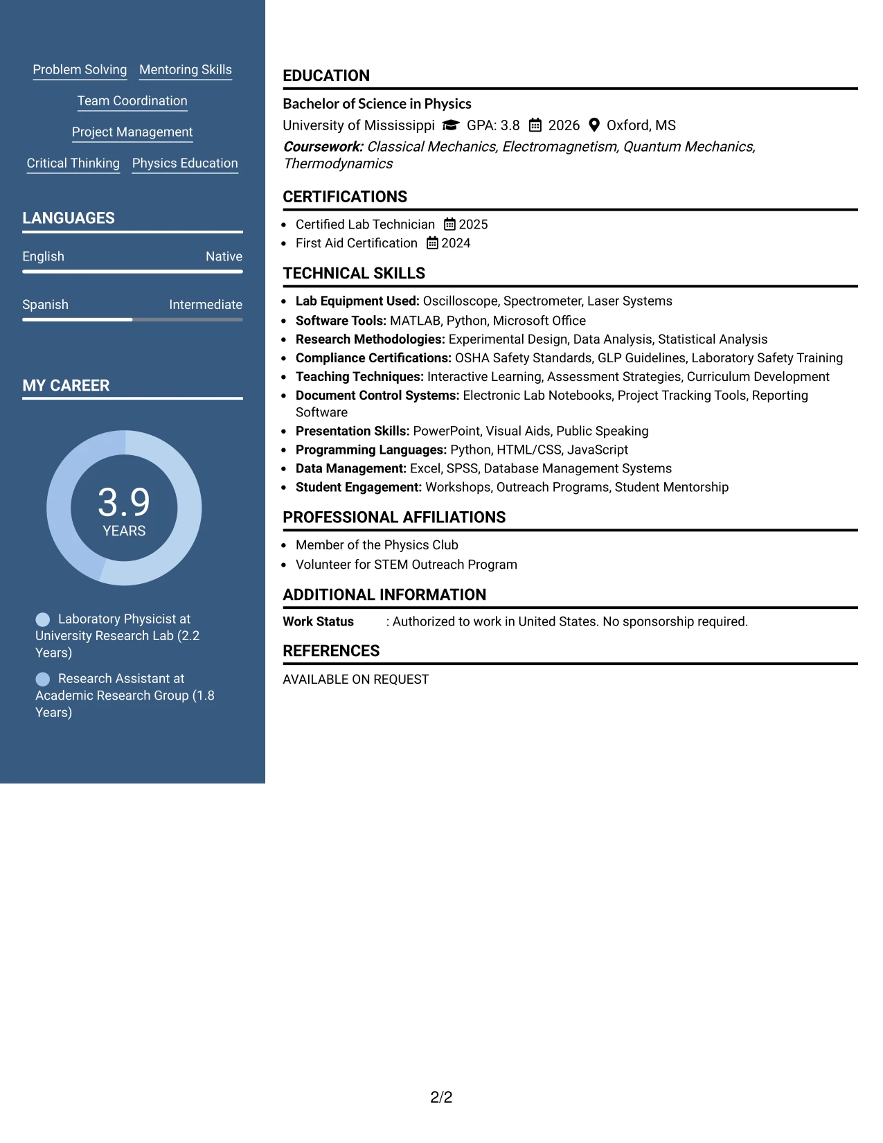 Resume Example Page 2