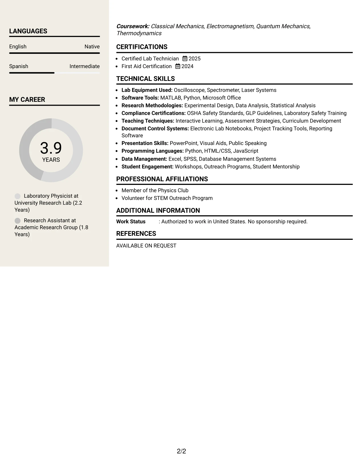 Resume Example Page 2