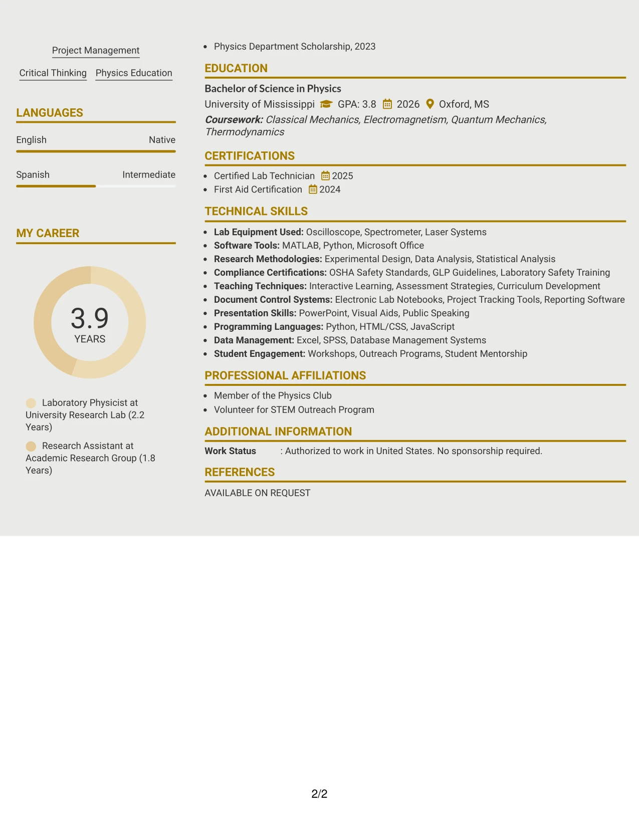 Resume Example Page 2