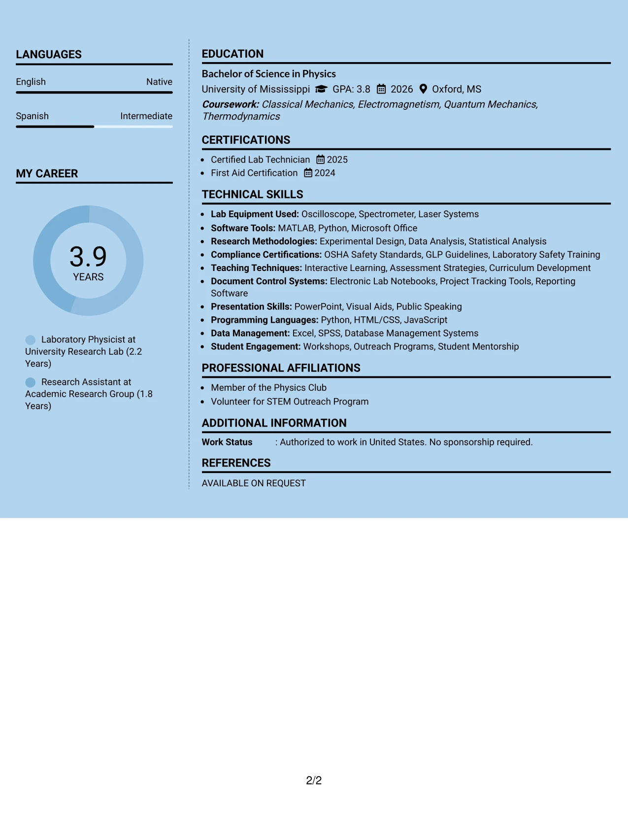 Resume Example Page 2