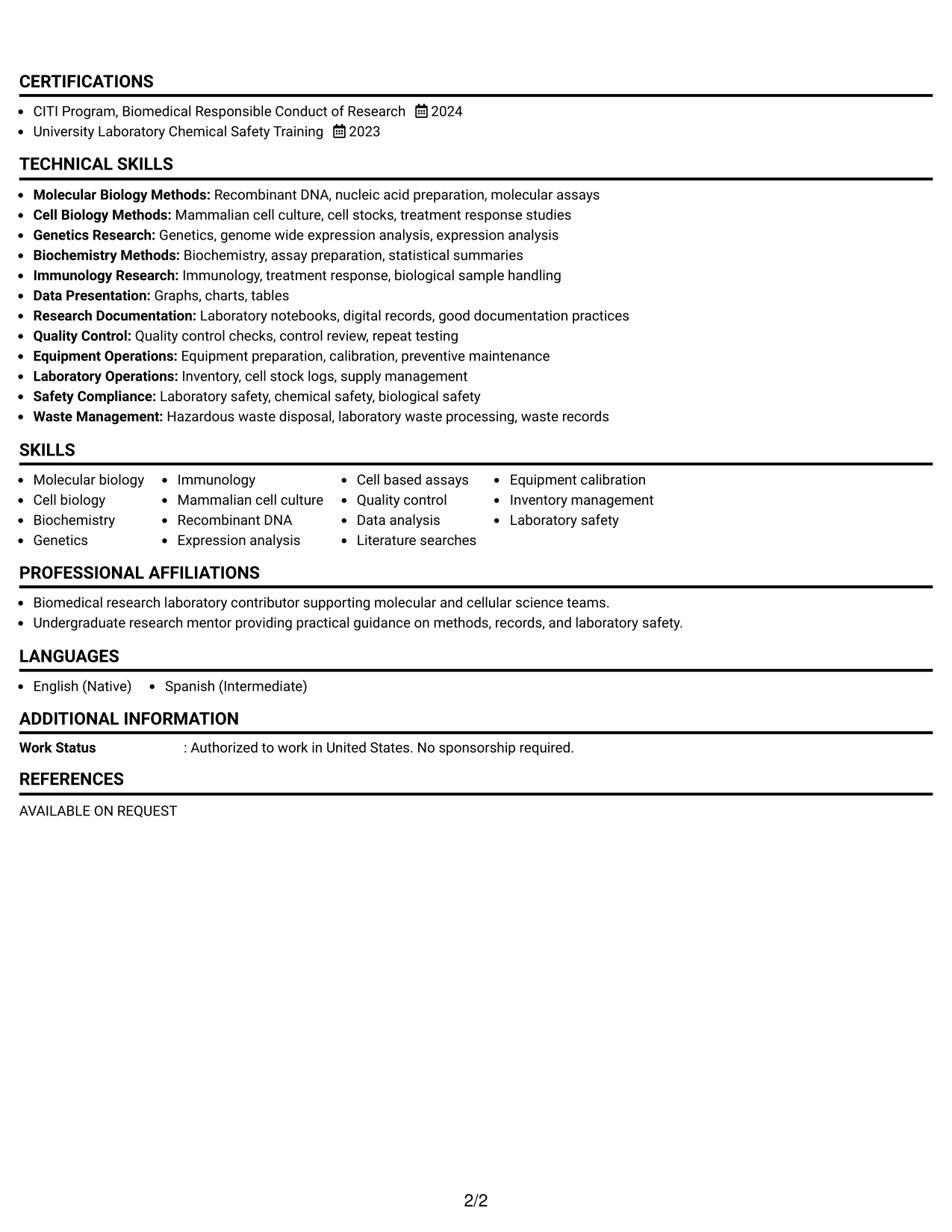 Resume Example Page 2