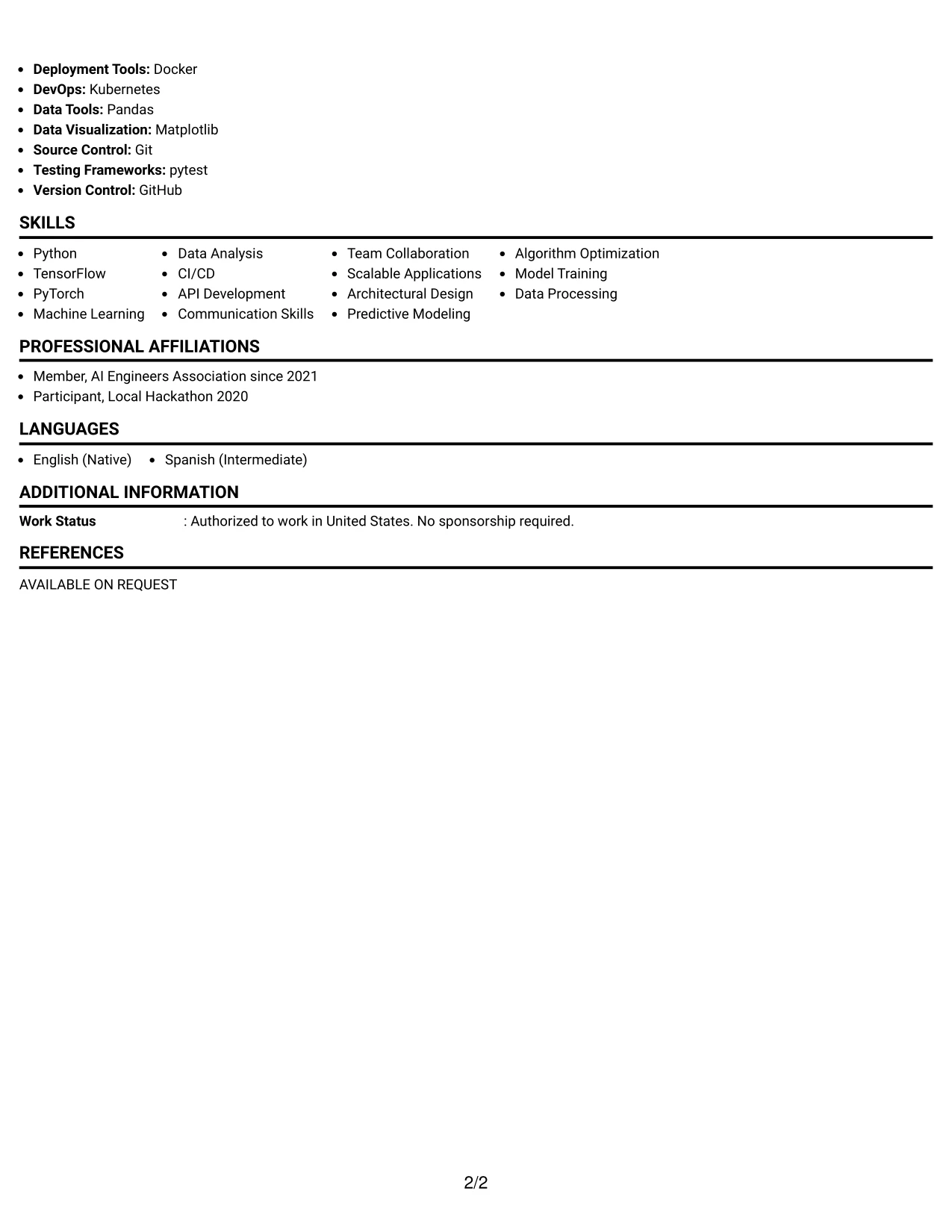 Resume Example Page 2