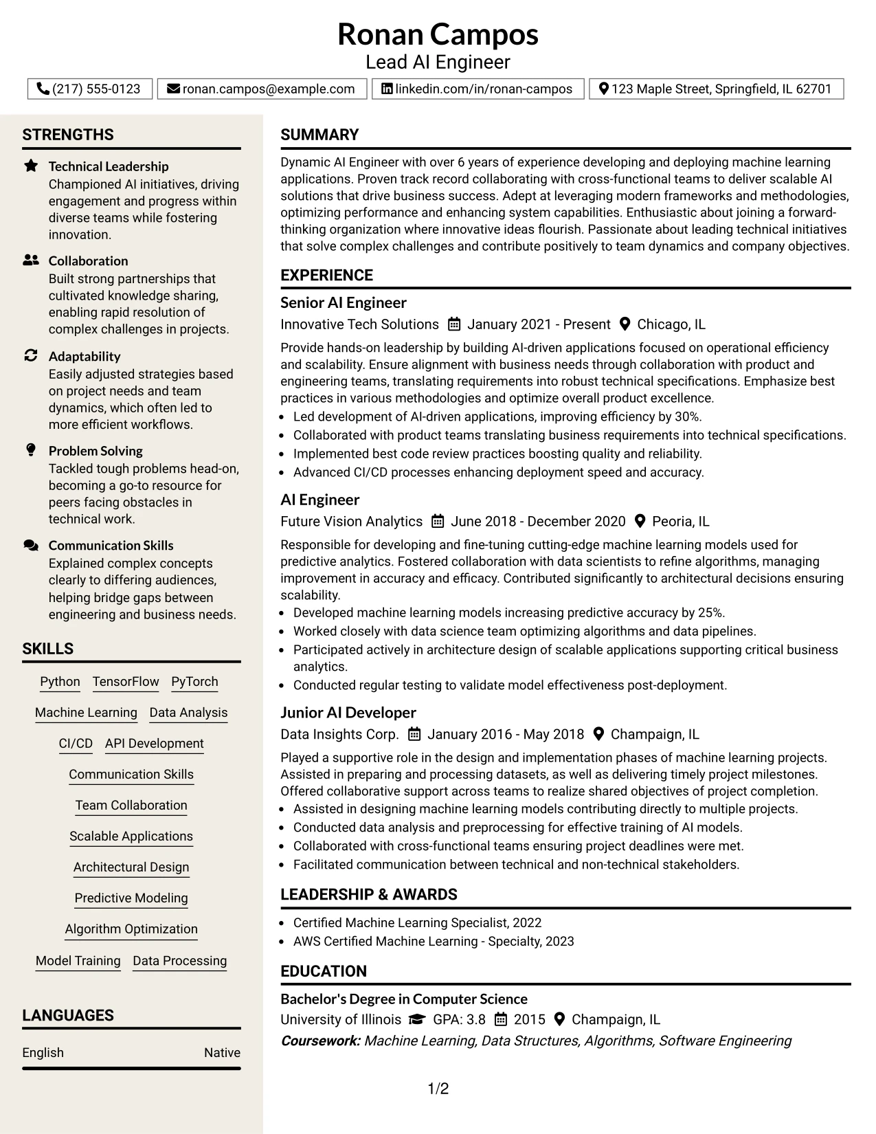 Resume Example Page 1