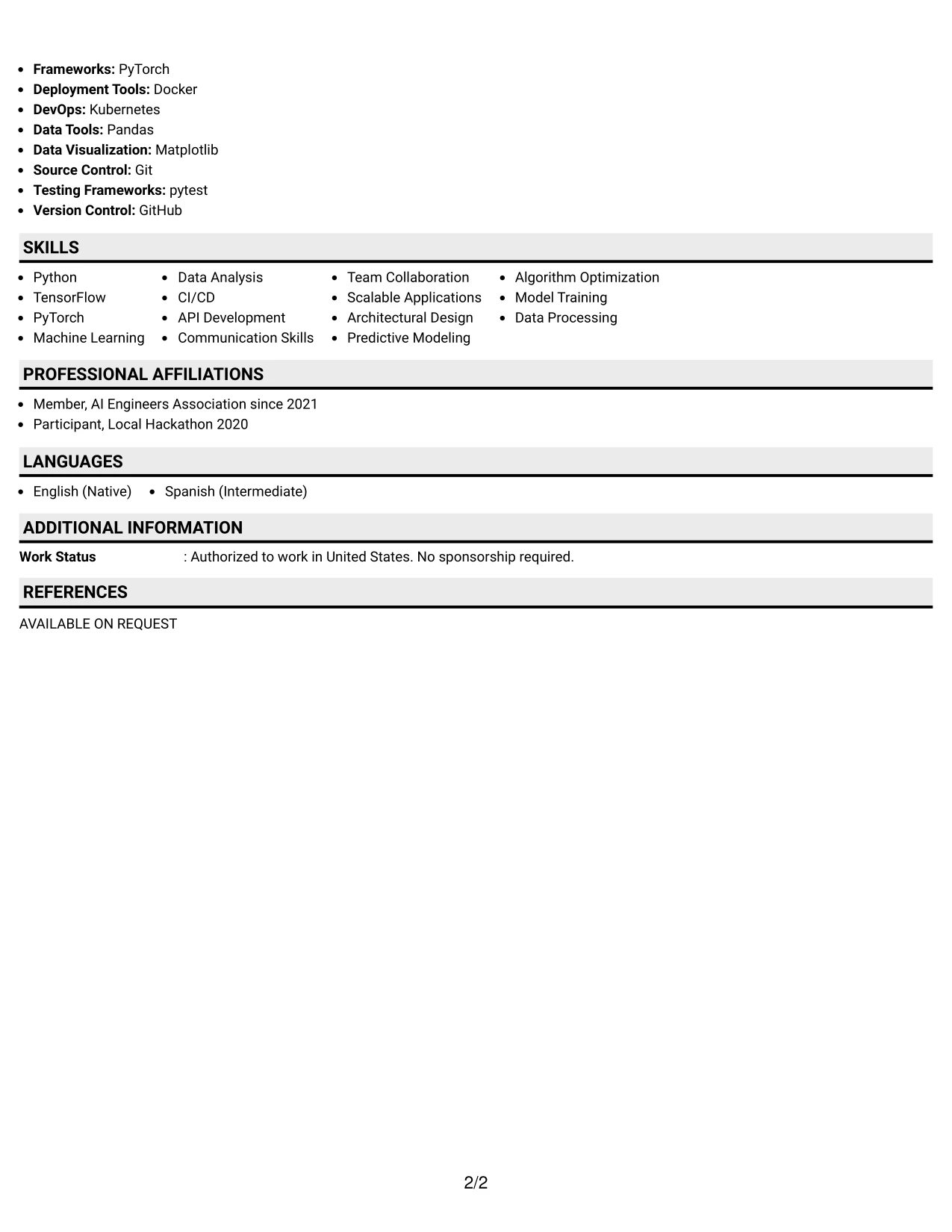 Resume Example Page 2