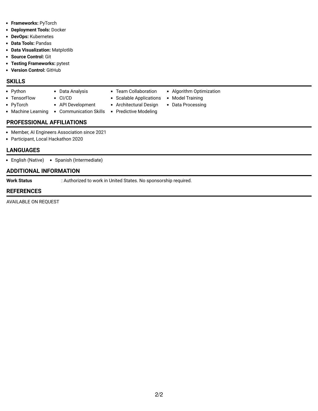 Resume Example Page 2