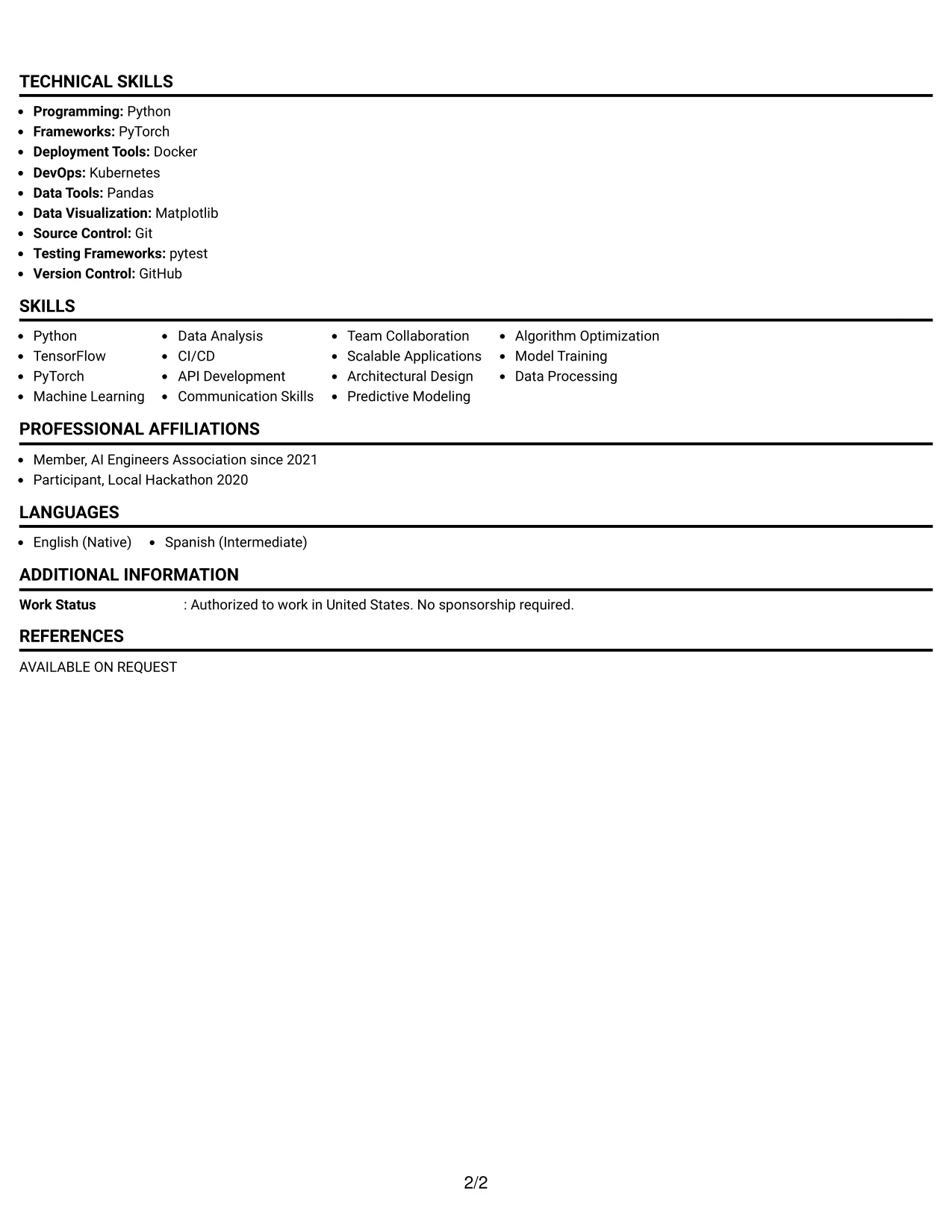 Resume Example Page 2